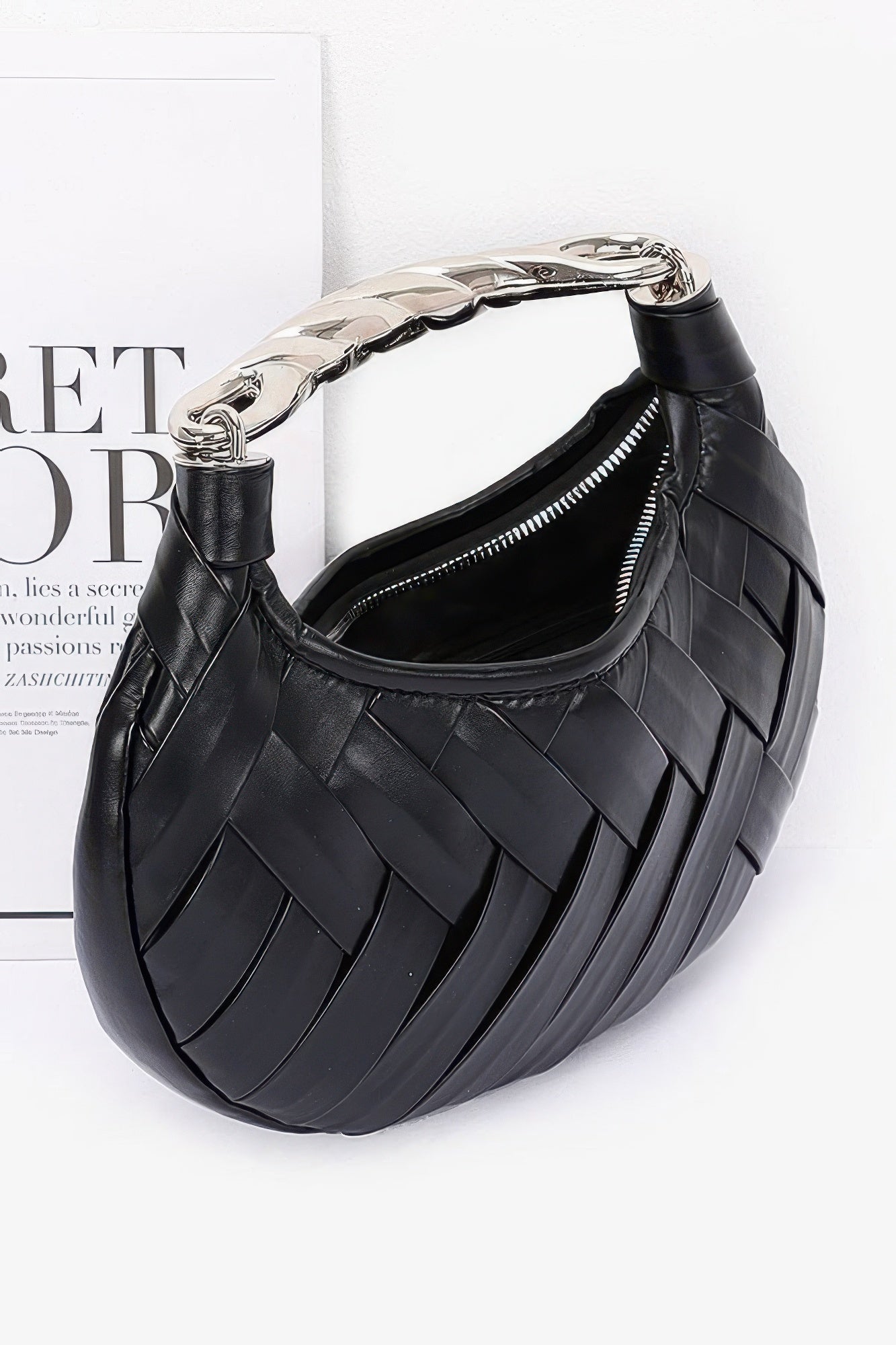 Faux Leather Braided Metal Handle Clutch product image