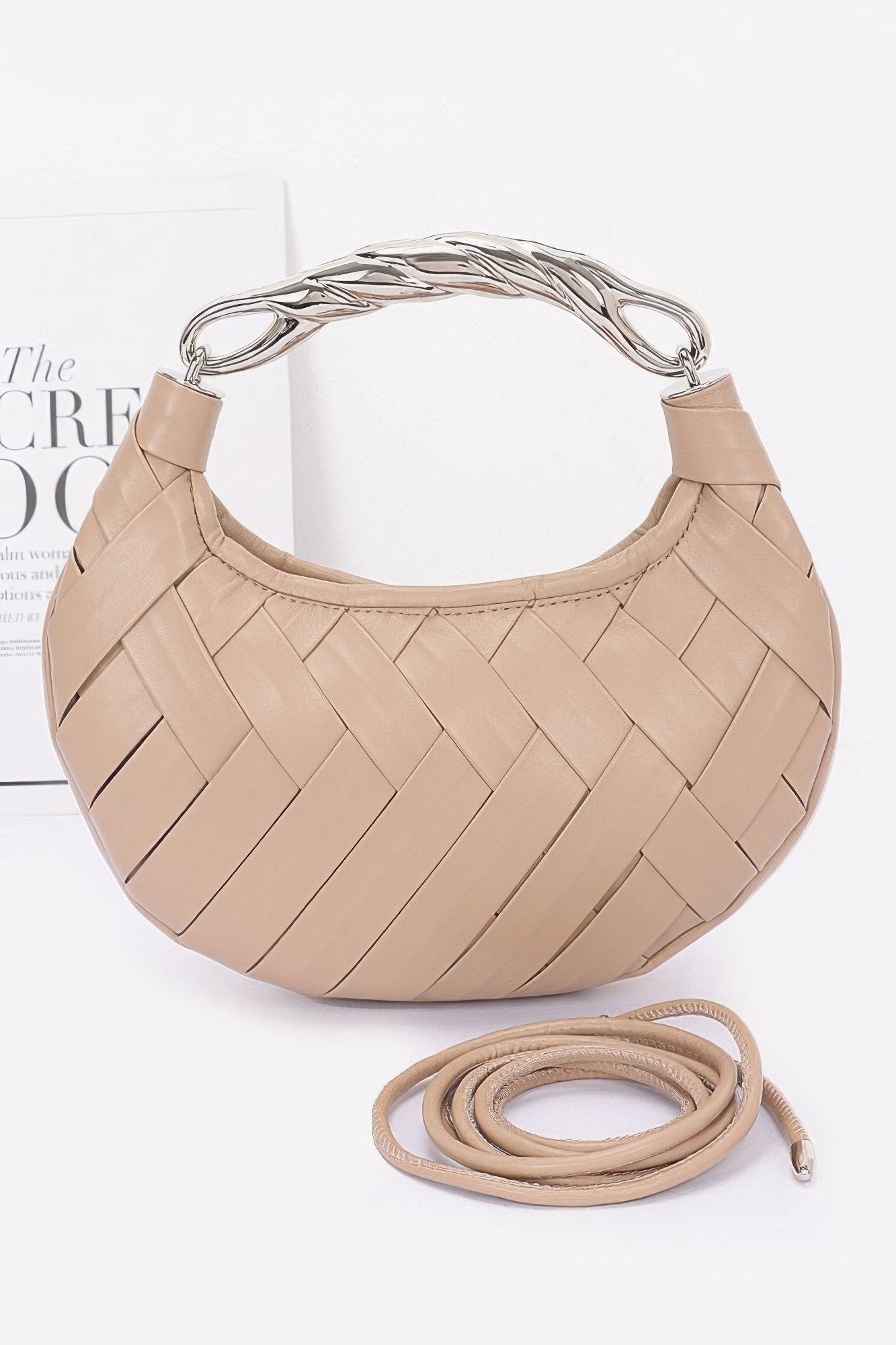 Faux Leather Braided Metal Handle Clutch product image