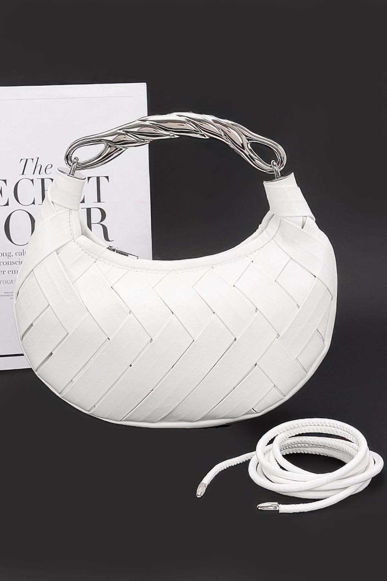 Faux Leather Braided Metal Handle Clutch product image
