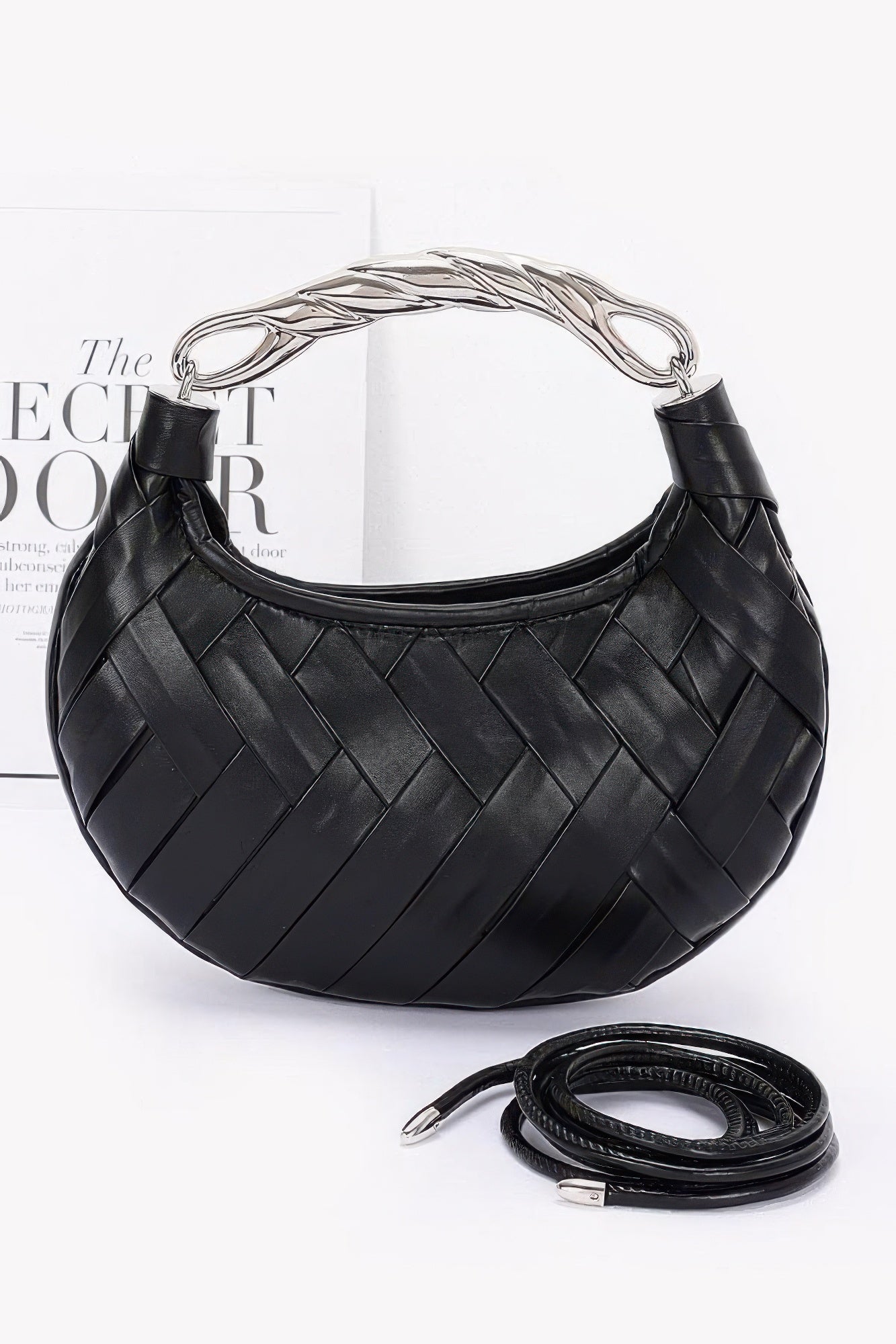 Faux Leather Braided Metal Handle Clutch product image