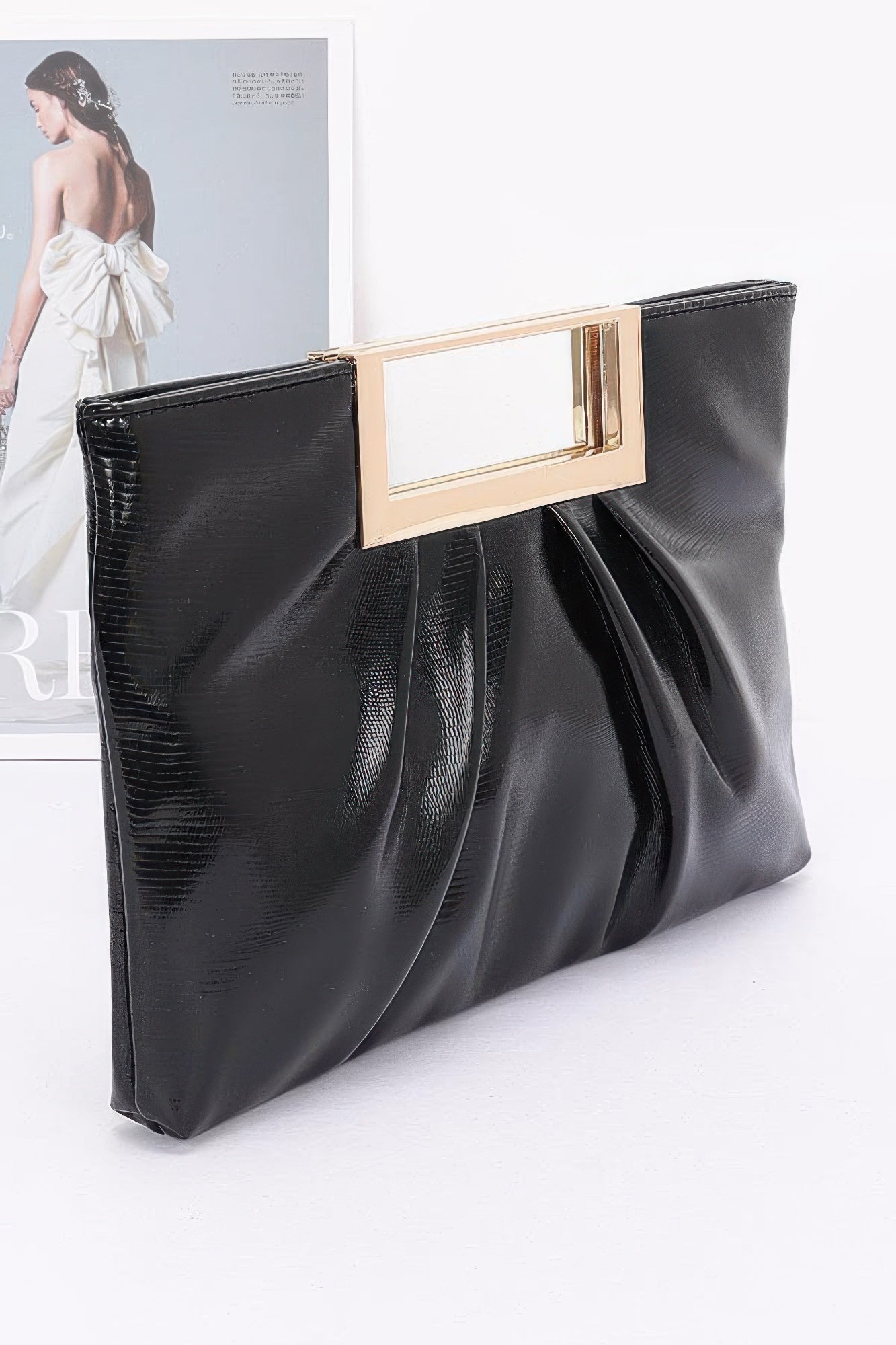 Faux Leather Metal Handle Clutch product image
