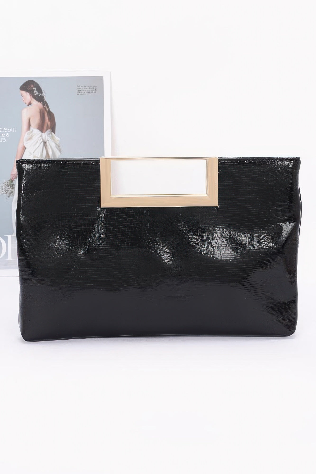 Faux Leather Metal Handle Clutch product image
