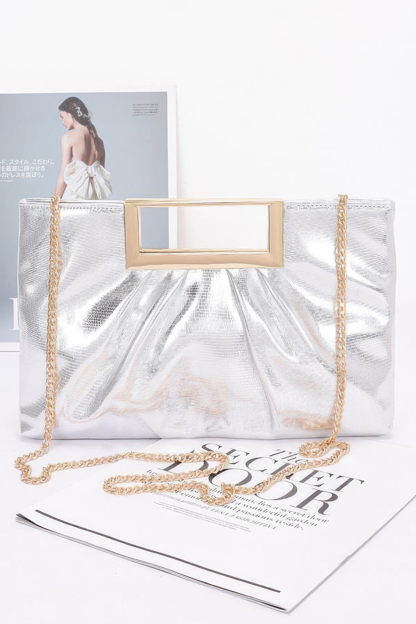 Faux Leather Metal Handle Clutch product image