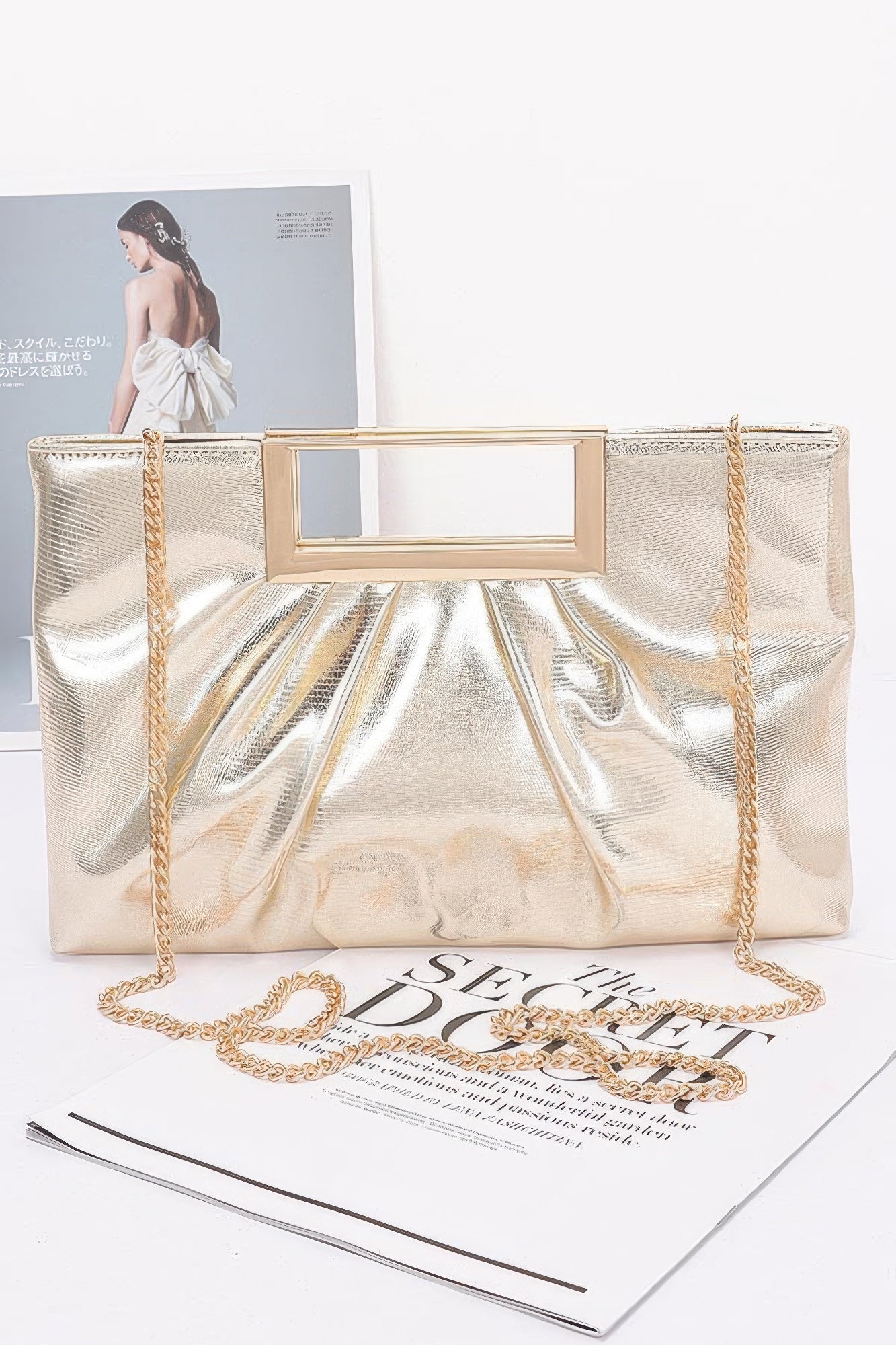 Faux Leather Metal Handle Clutch product image