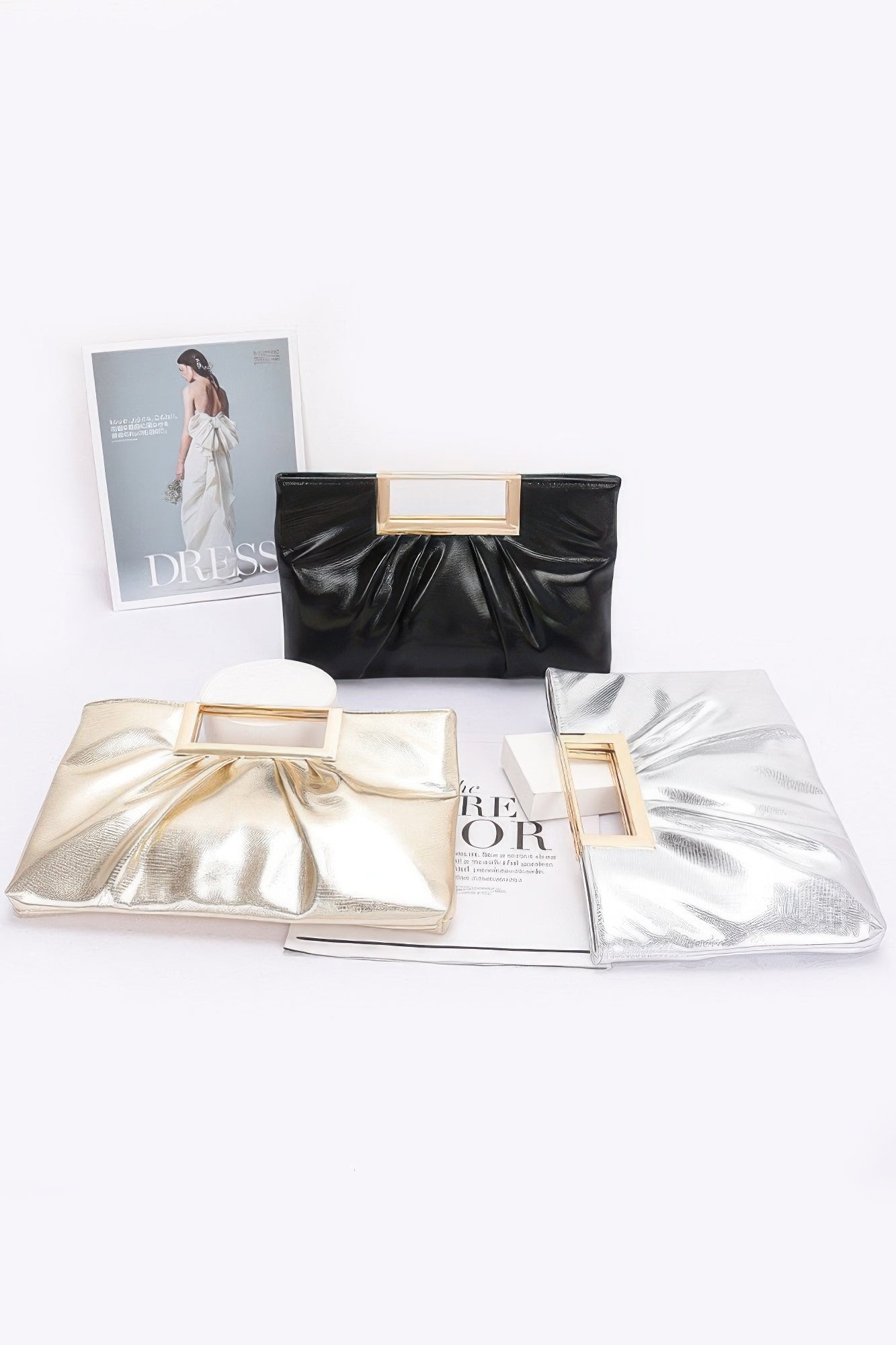 Faux Leather Metal Handle Clutch product image