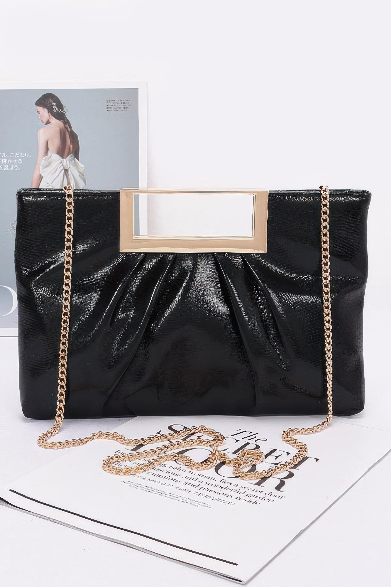 Faux Leather Metal Handle Clutch product image