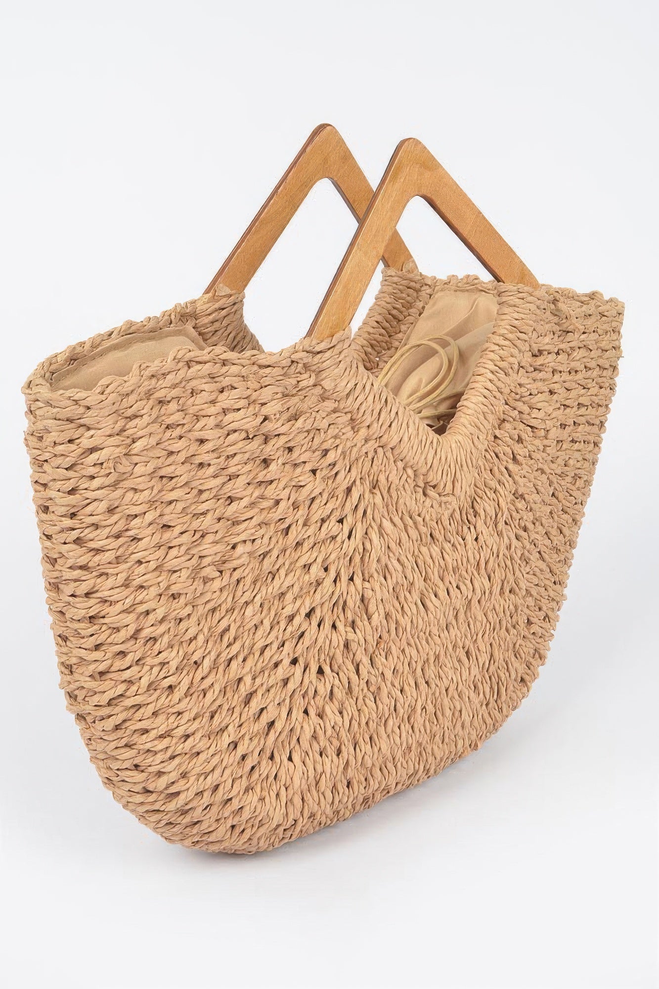 Faux Straw Wood Handle Tote Bag product image