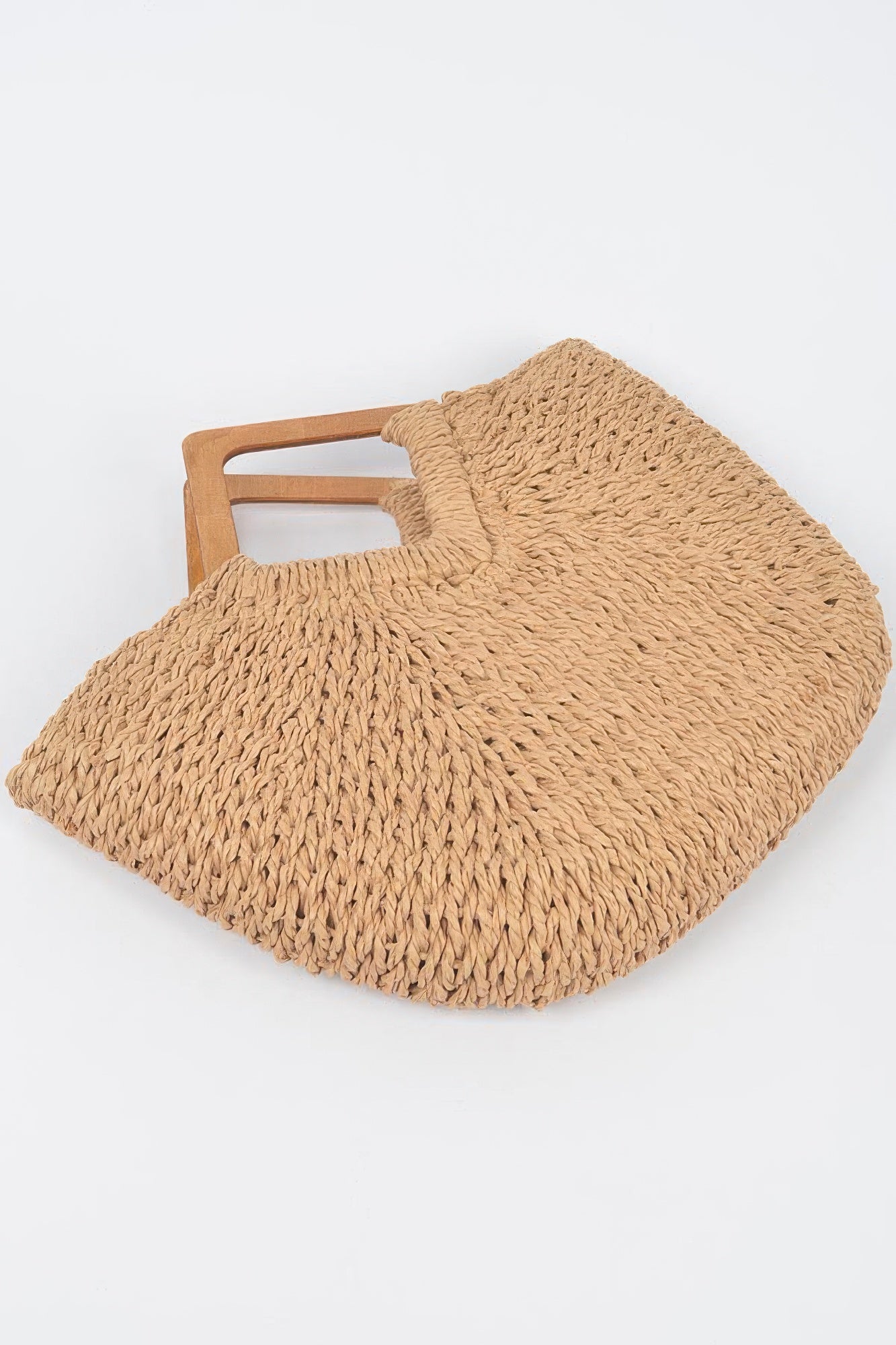 Faux Straw Wood Handle Tote Bag product image
