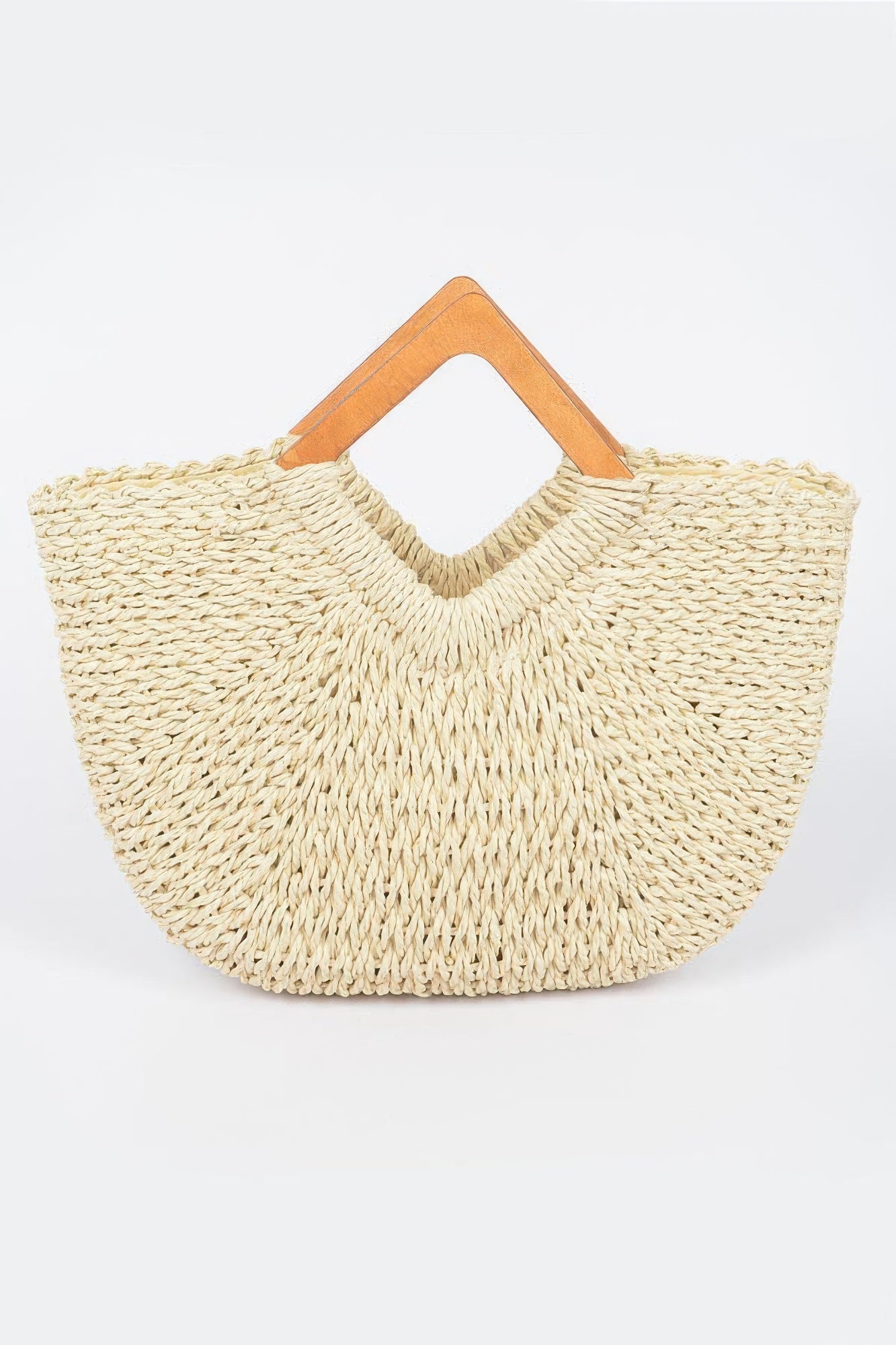 Faux Straw Wood Handle Tote Bag product image