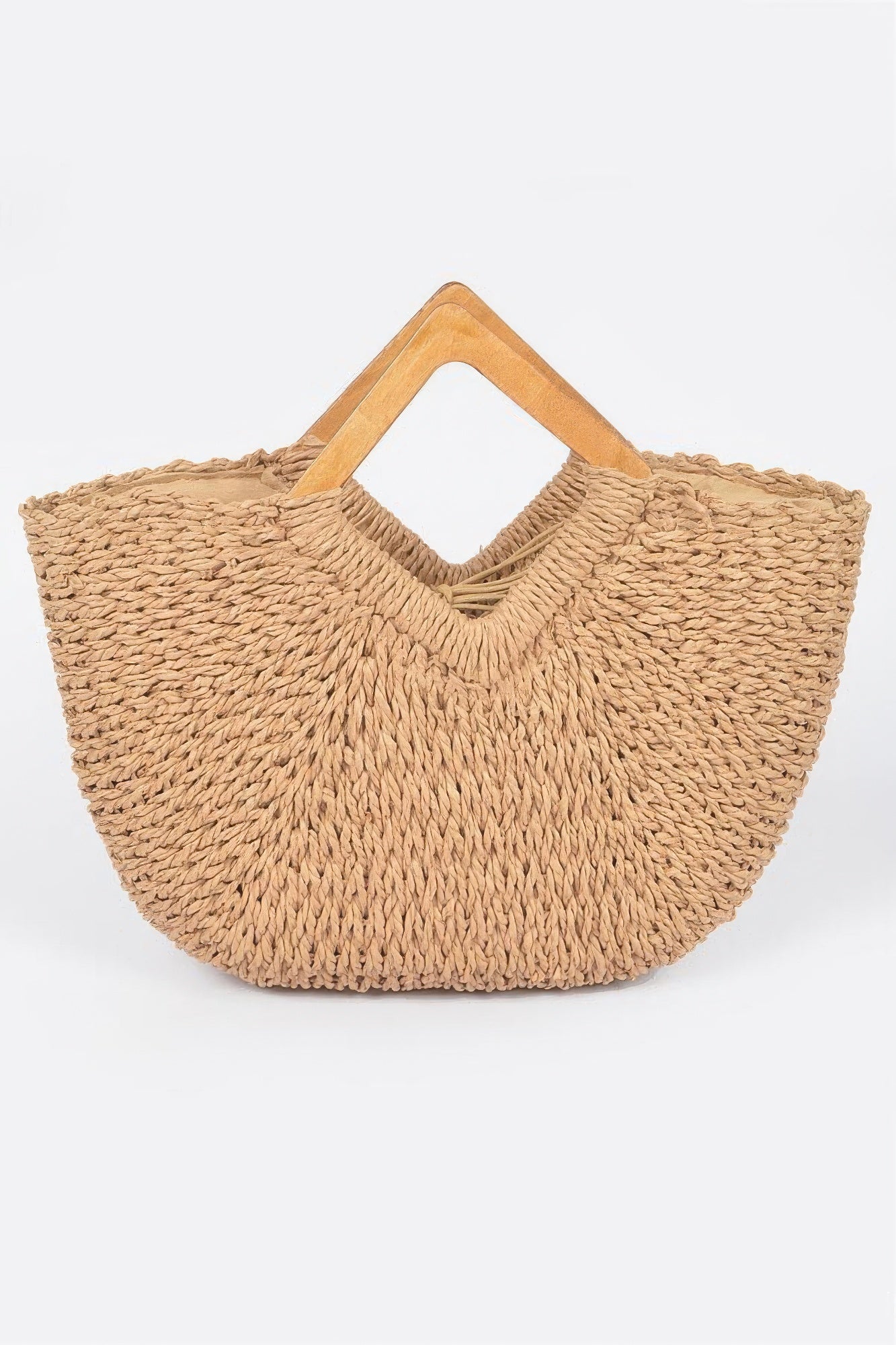 Faux Straw Wood Handle Tote Bag product image