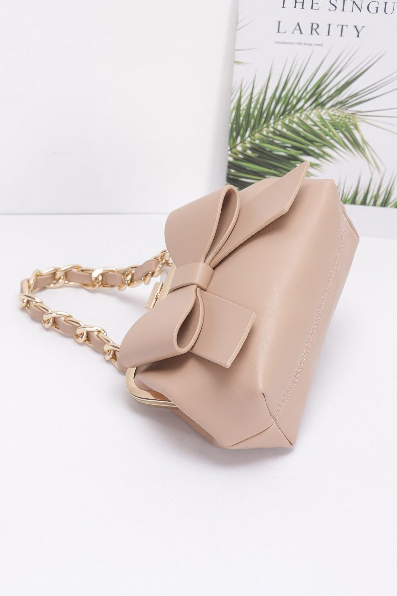 Faux Leather Ribbon Chain Handle Party Clutch product image