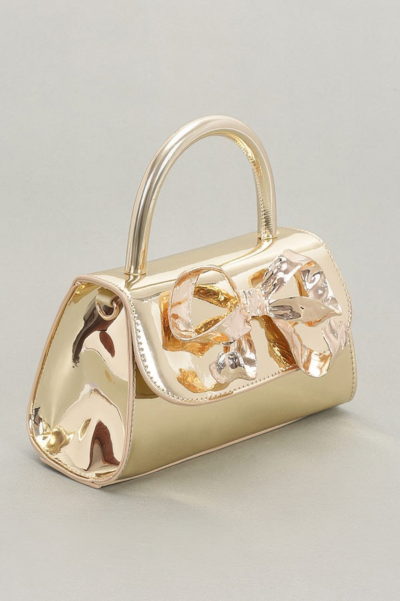 Faux Mirror Leather Ribbon Metal Top Handle Bag product image