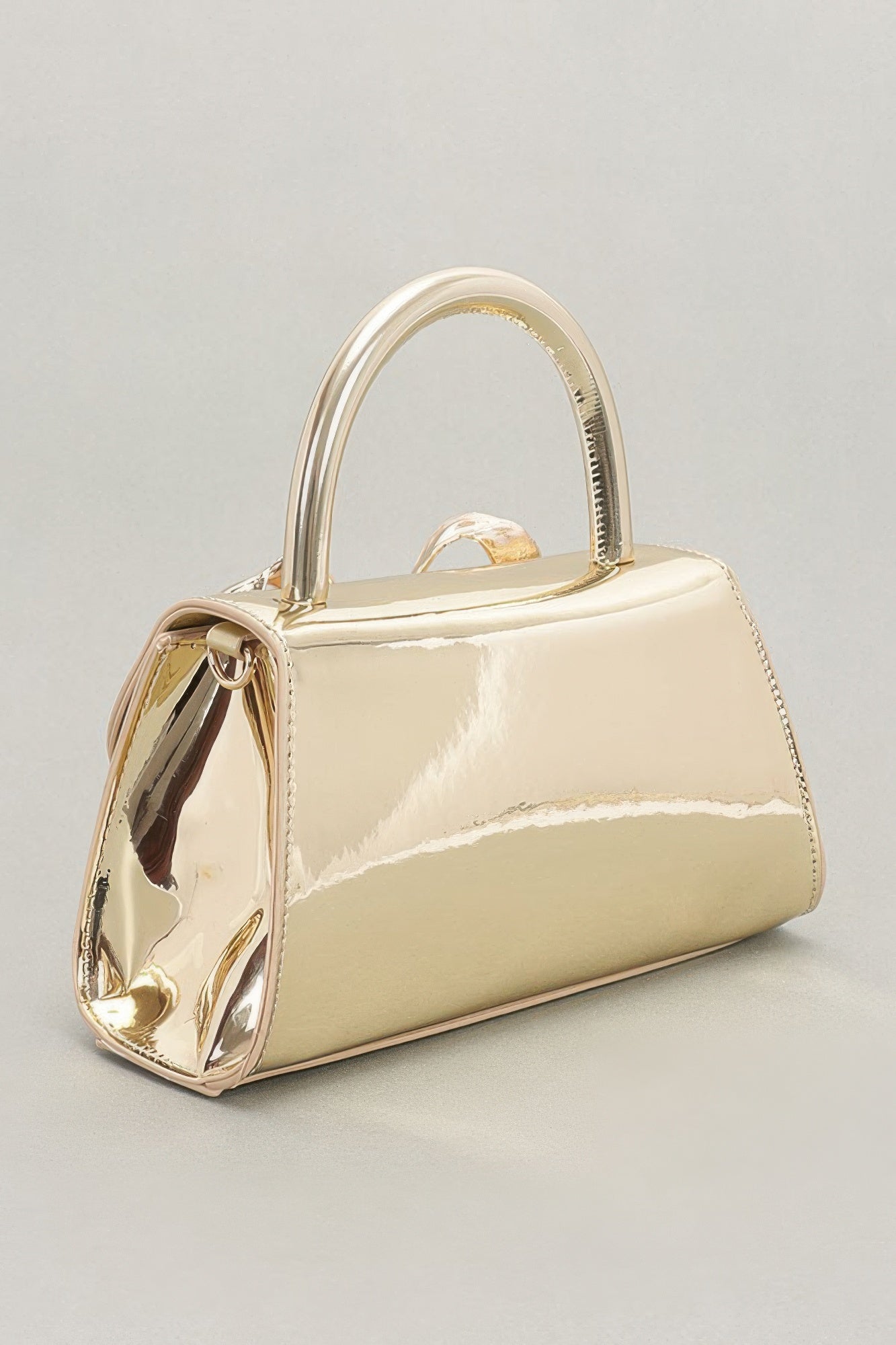 Faux Mirror Leather Ribbon Metal Top Handle Bag product image
