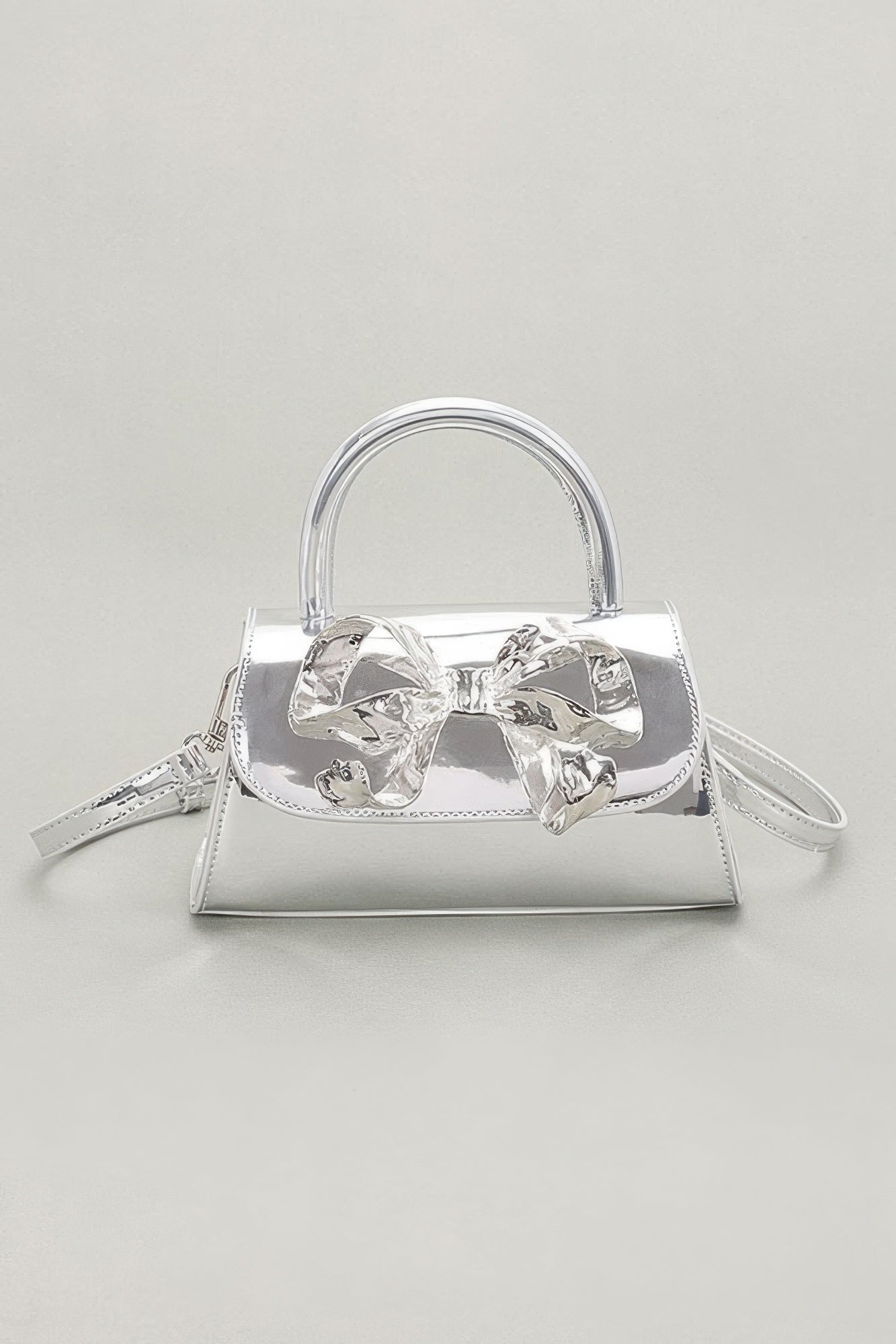 Faux Mirror Leather Ribbon Metal Top Handle Bag product image