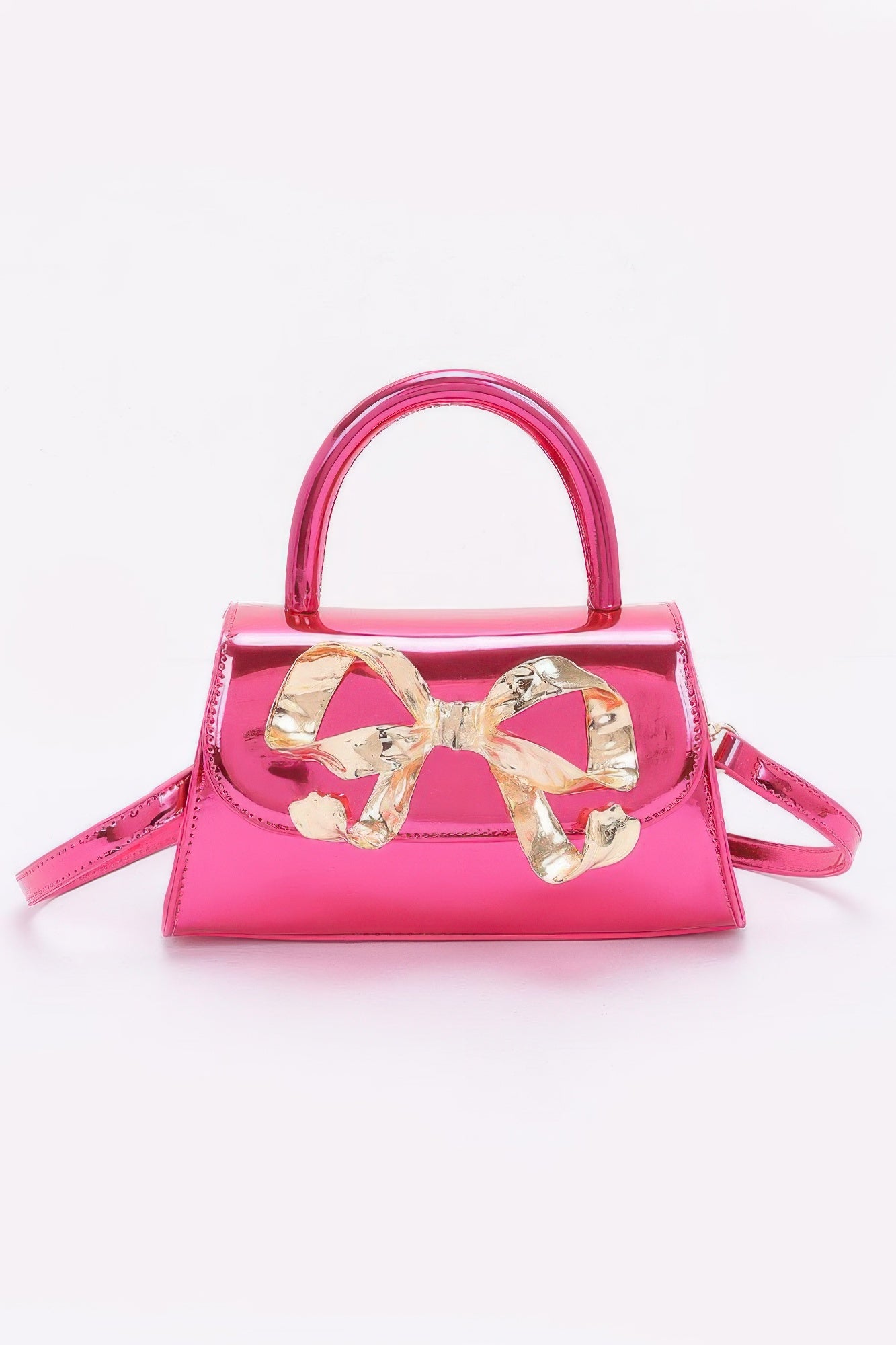 Faux Mirror Leather Ribbon Metal Top Handle Bag product image