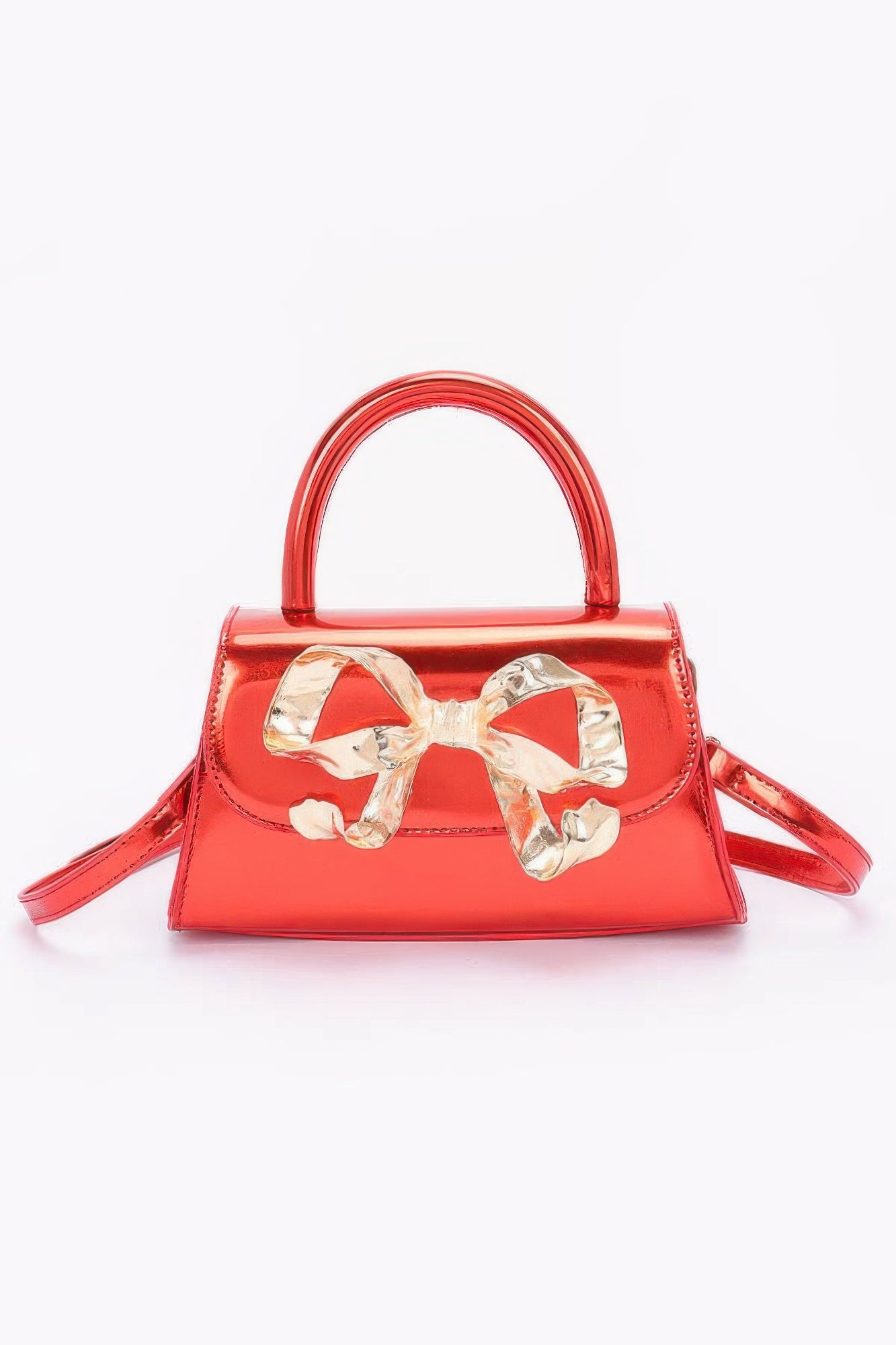 Faux Mirror Leather Ribbon Metal Top Handle Bag product image