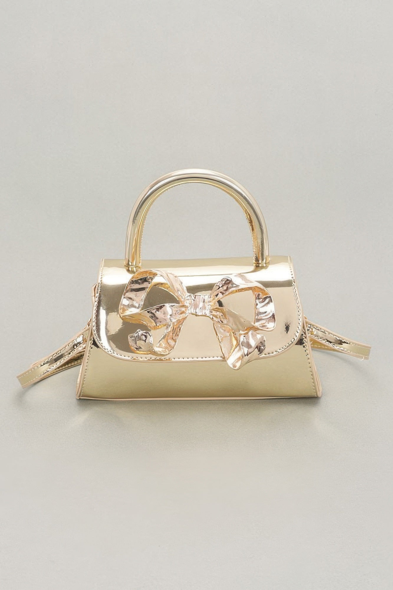 Faux Mirror Leather Ribbon Metal Top Handle Bag product image