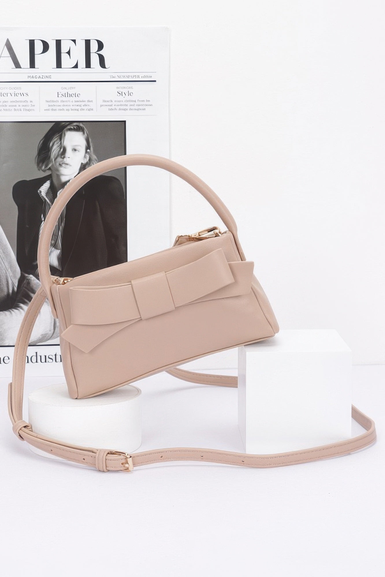 Faux Leather Ribbon Top Handle Clutch product image