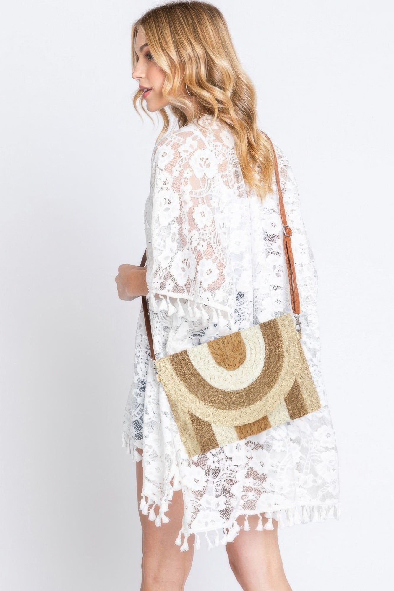 Metallic Lined Multicolor Straw Clutchcrossbodybag product image