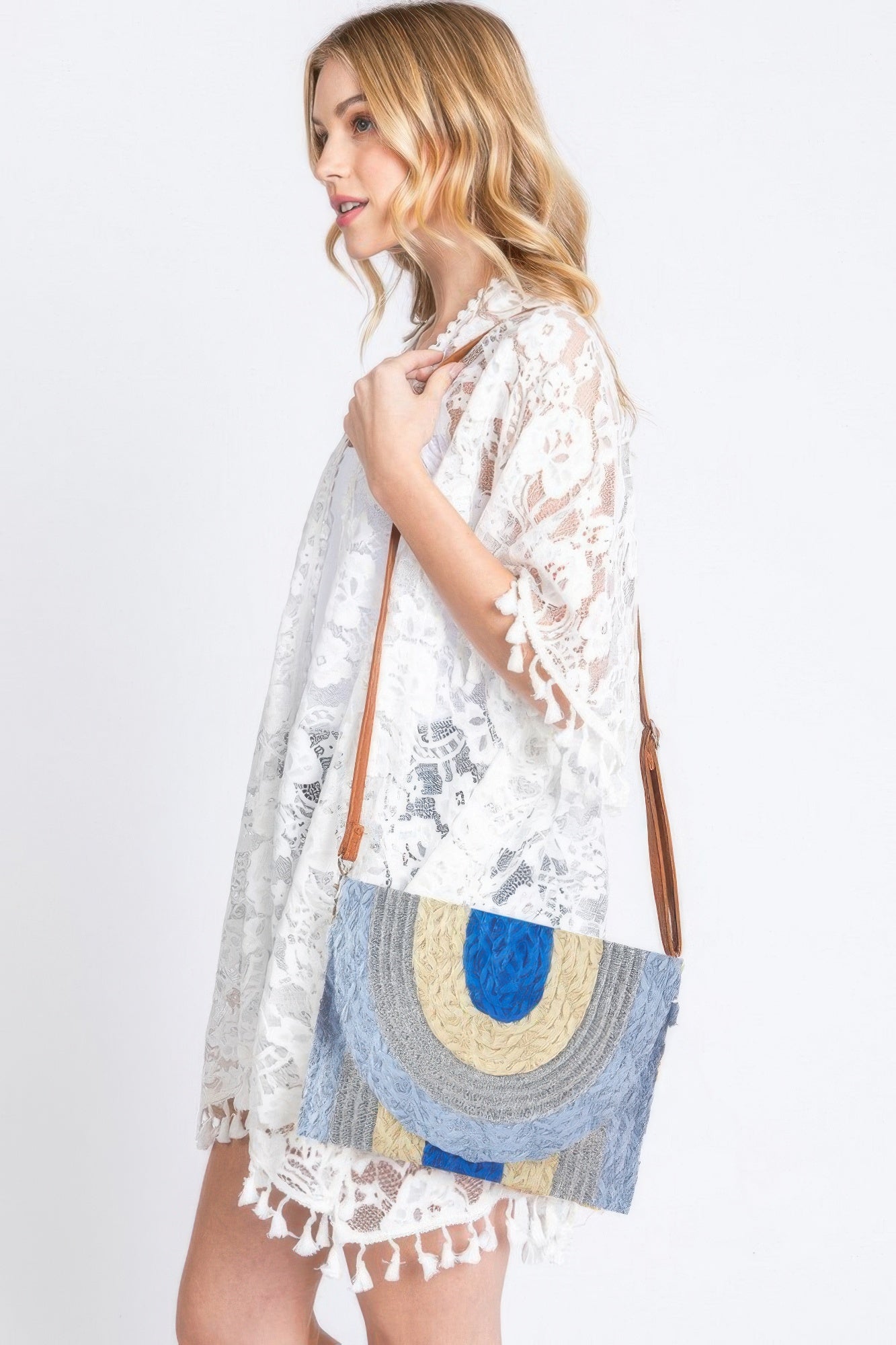 Metallic Lined Multicolor Straw Clutchcrossbodybag product image