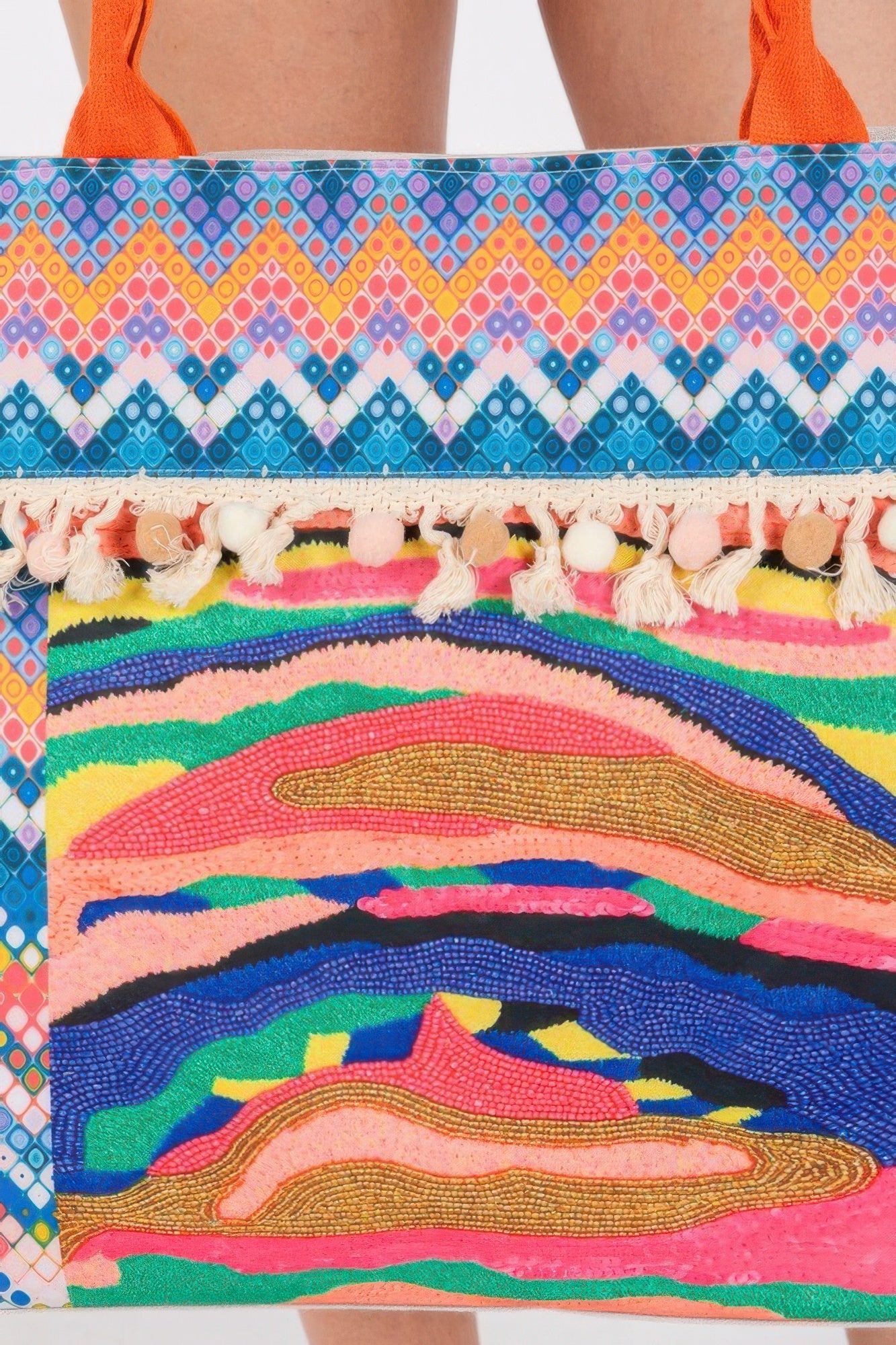 Boho Print Pom Pom Fringe Tote Bag product image