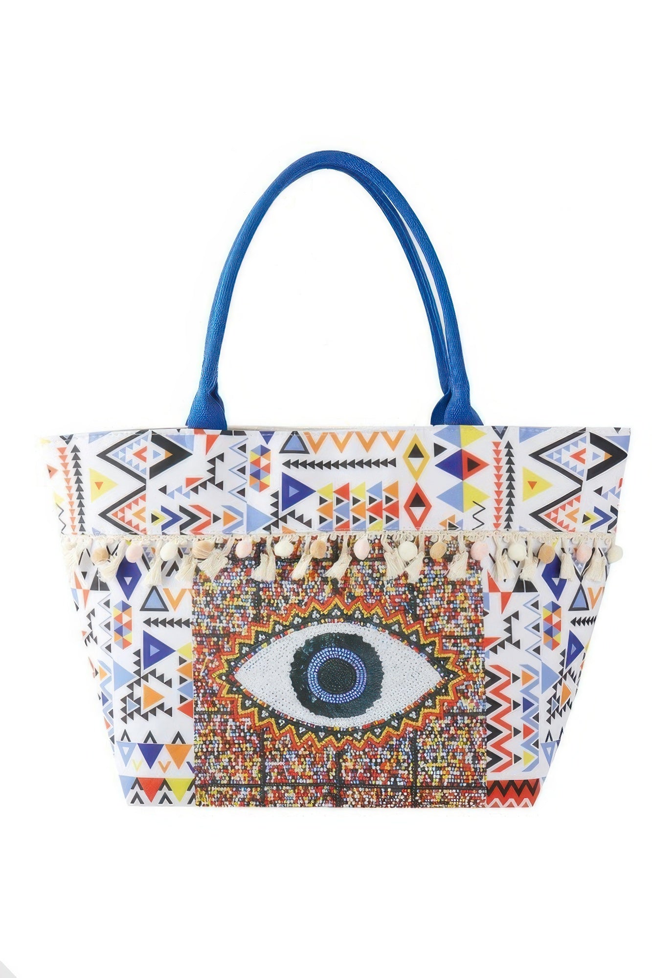 Evil Eye Boho Print Pom Pom Fringe Tote Bag product image