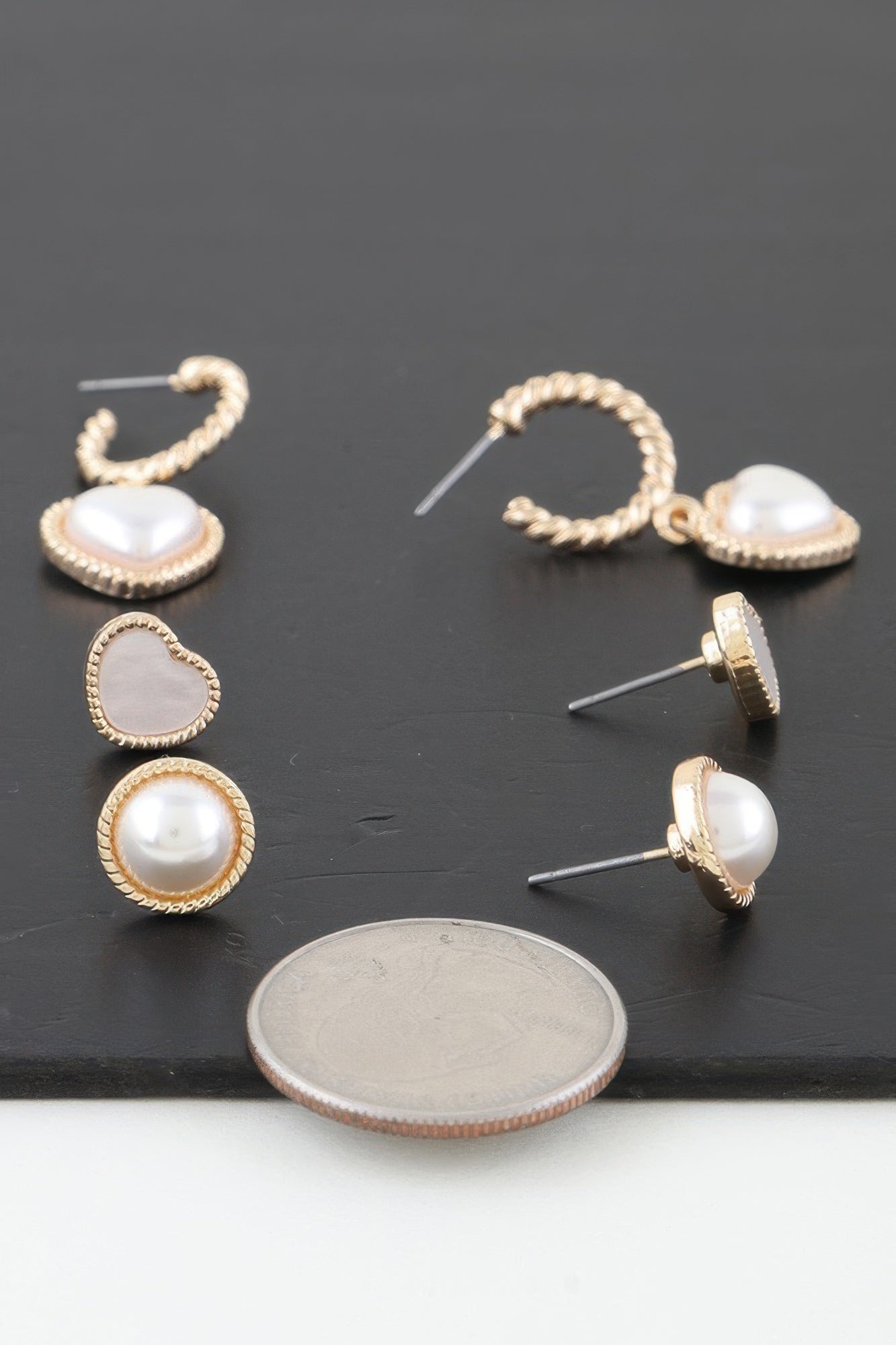 Vintage Pearl Hearts Earrings Set product image