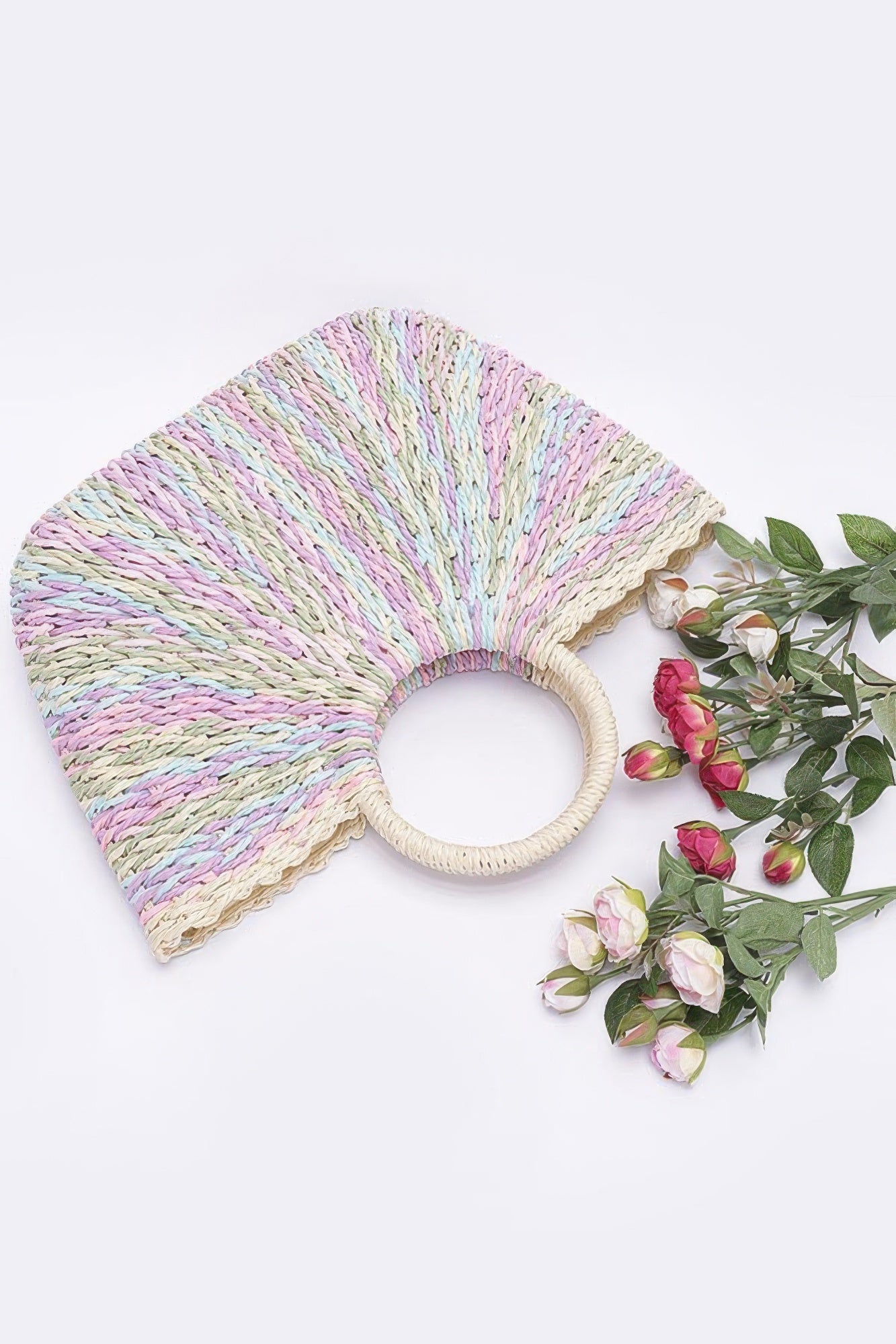 Faux Straw Multi Color Round Handle Tote Bag product image