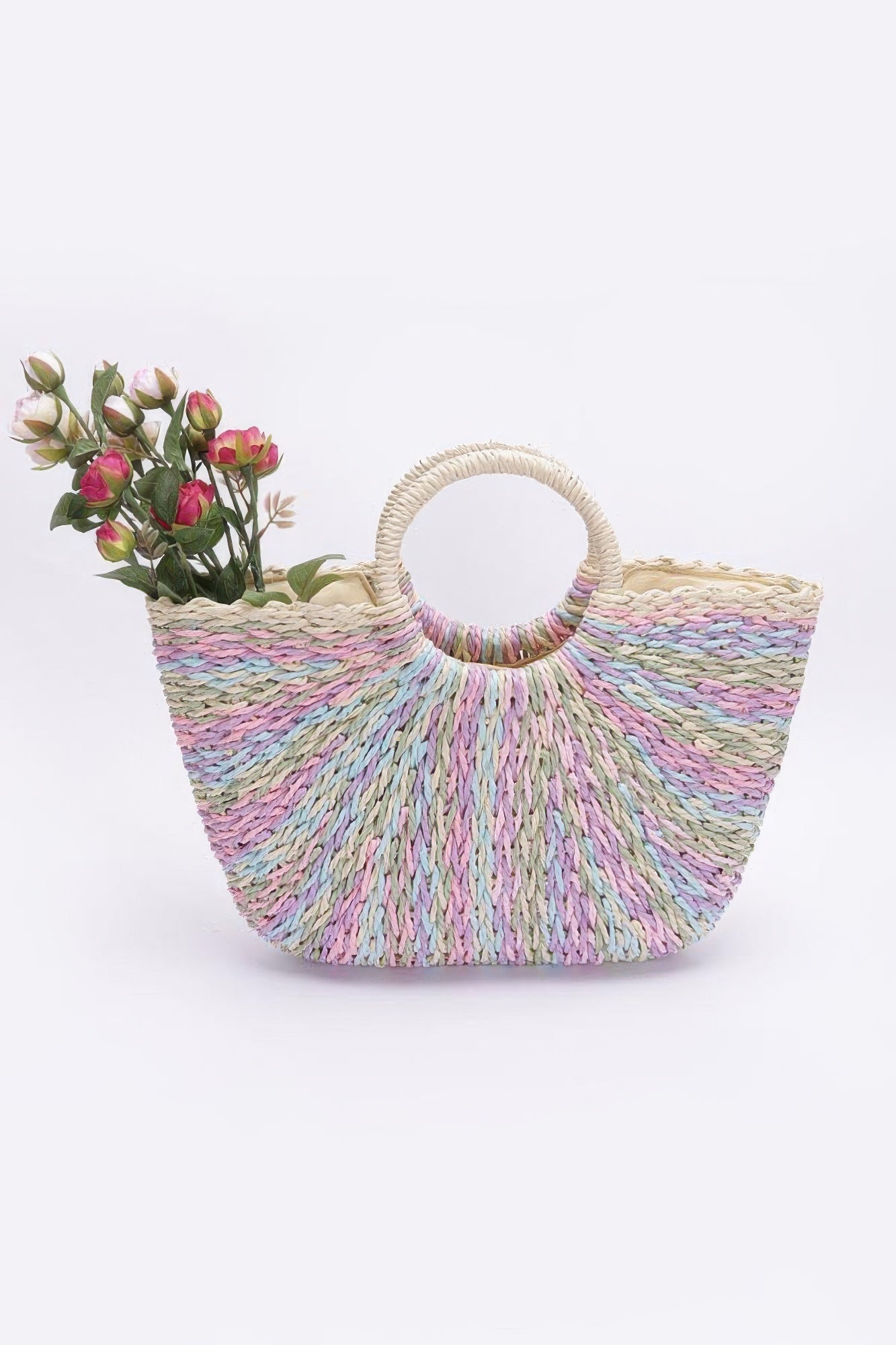 Faux Straw Multi Color Round Handle Tote Bag product image