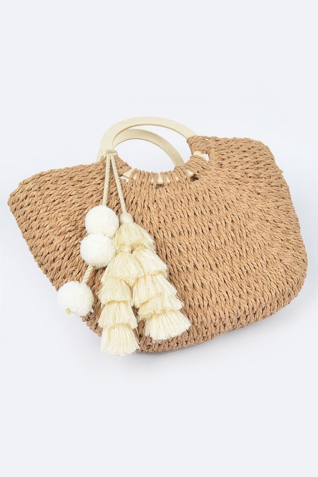 Woven Cotton Wood Handle Tote Bag product image