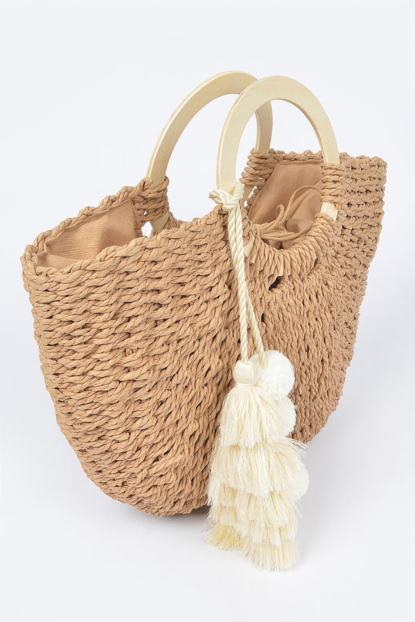 Woven Cotton Wood Handle Tote Bag product image
