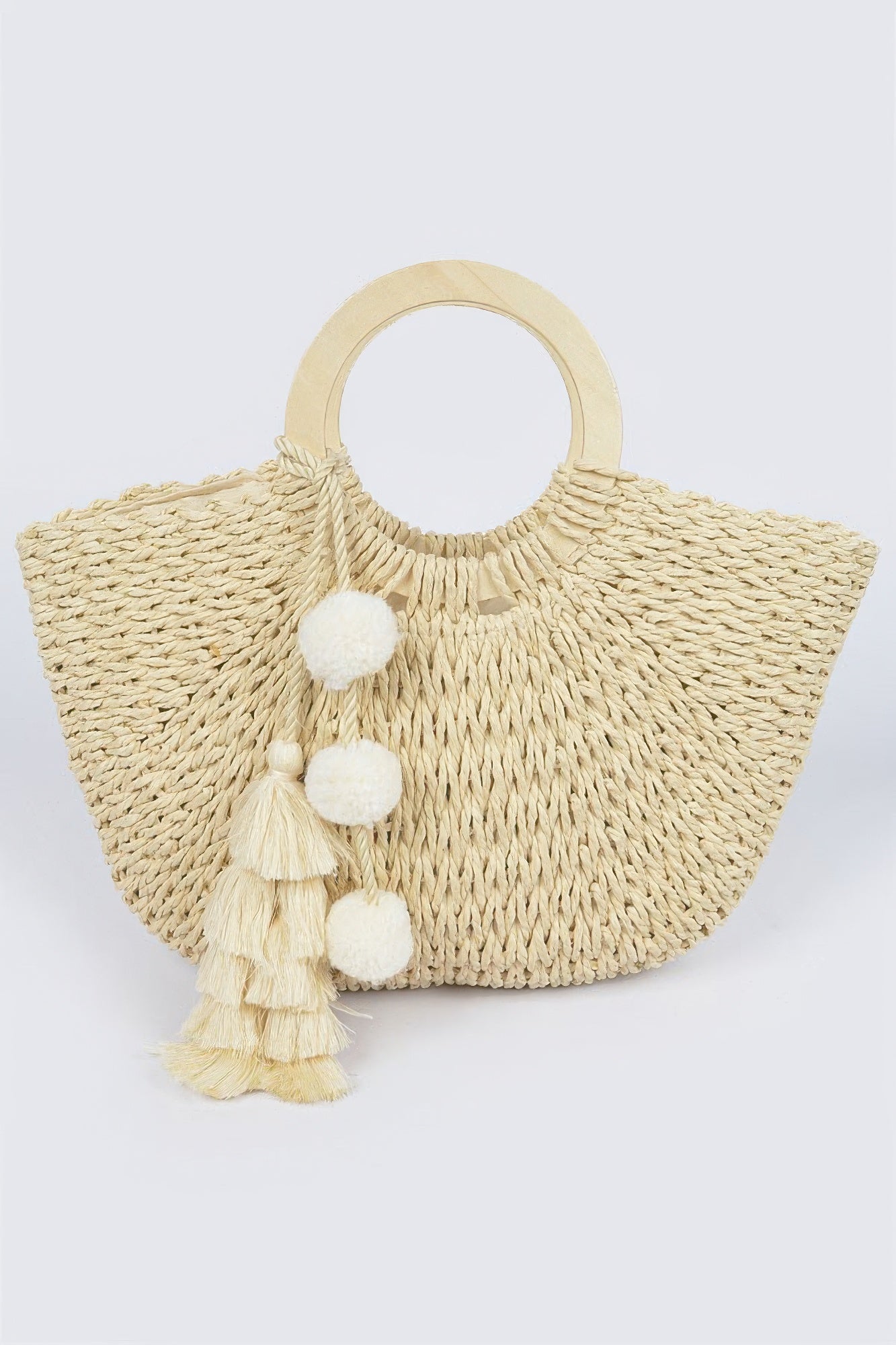 Woven Cotton Wood Handle Tote Bag product image
