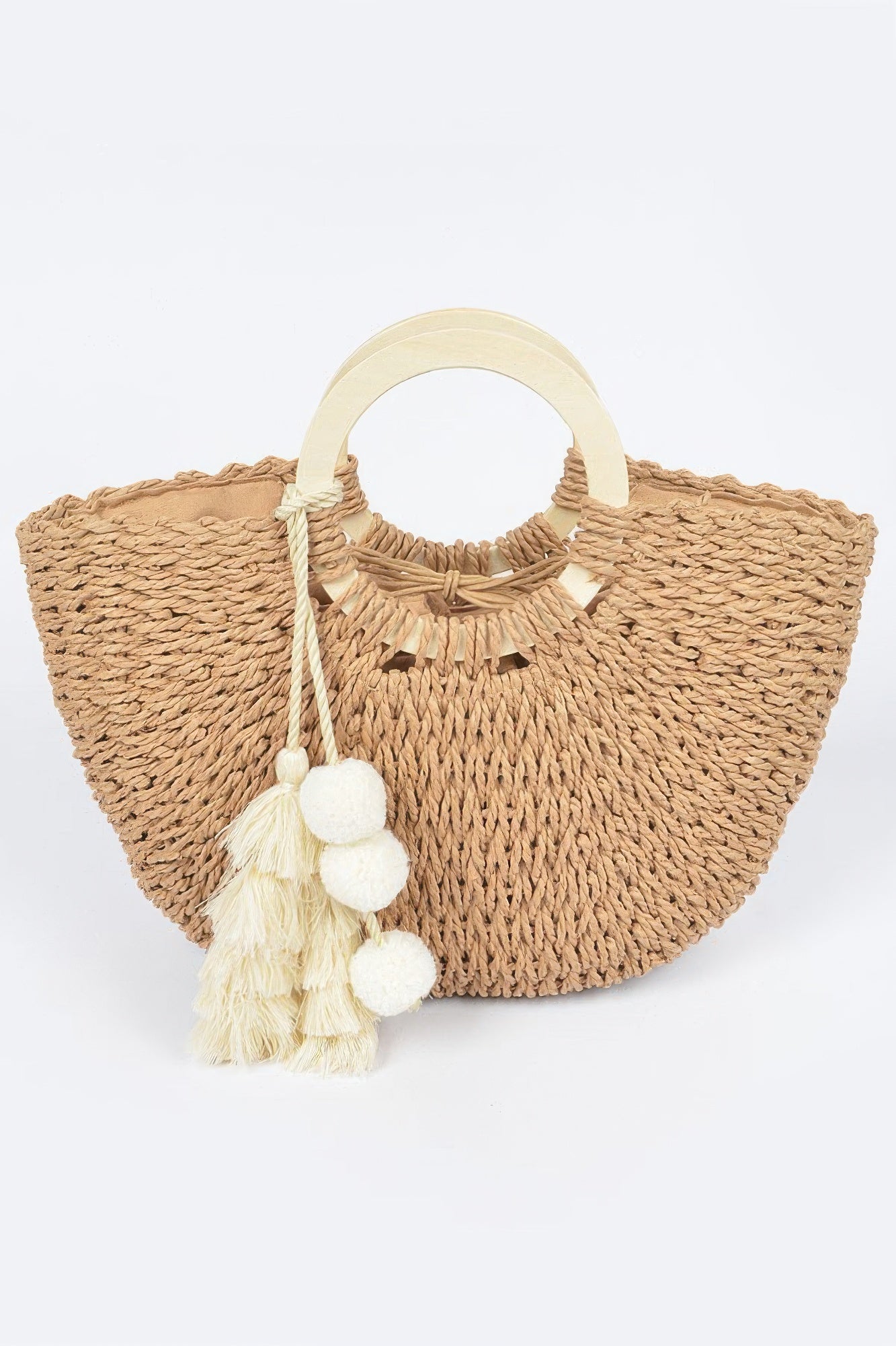 Woven Cotton Wood Handle Tote Bag product image