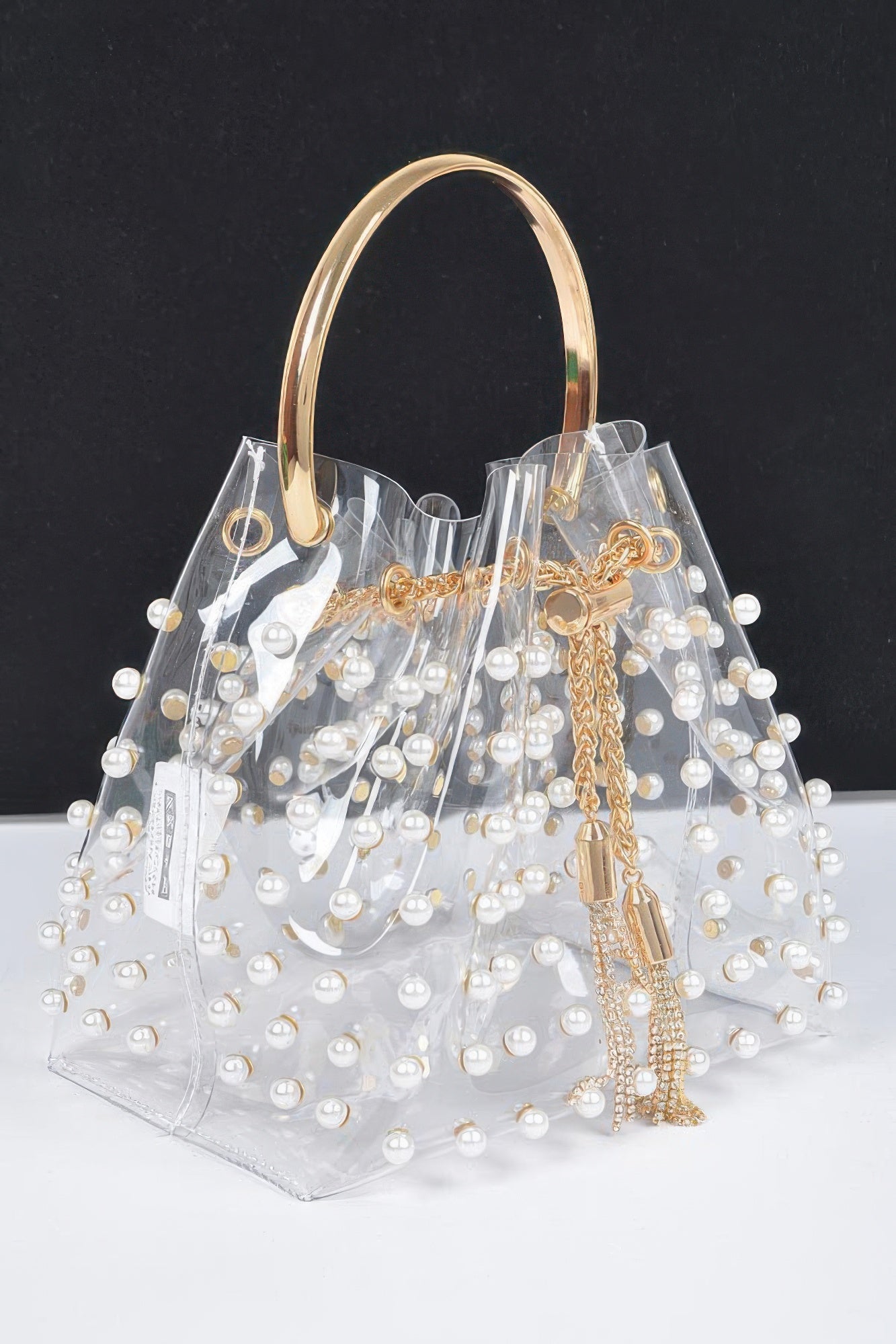 Clear Pearl Stud Bucket Bag W/chain Tassle product image