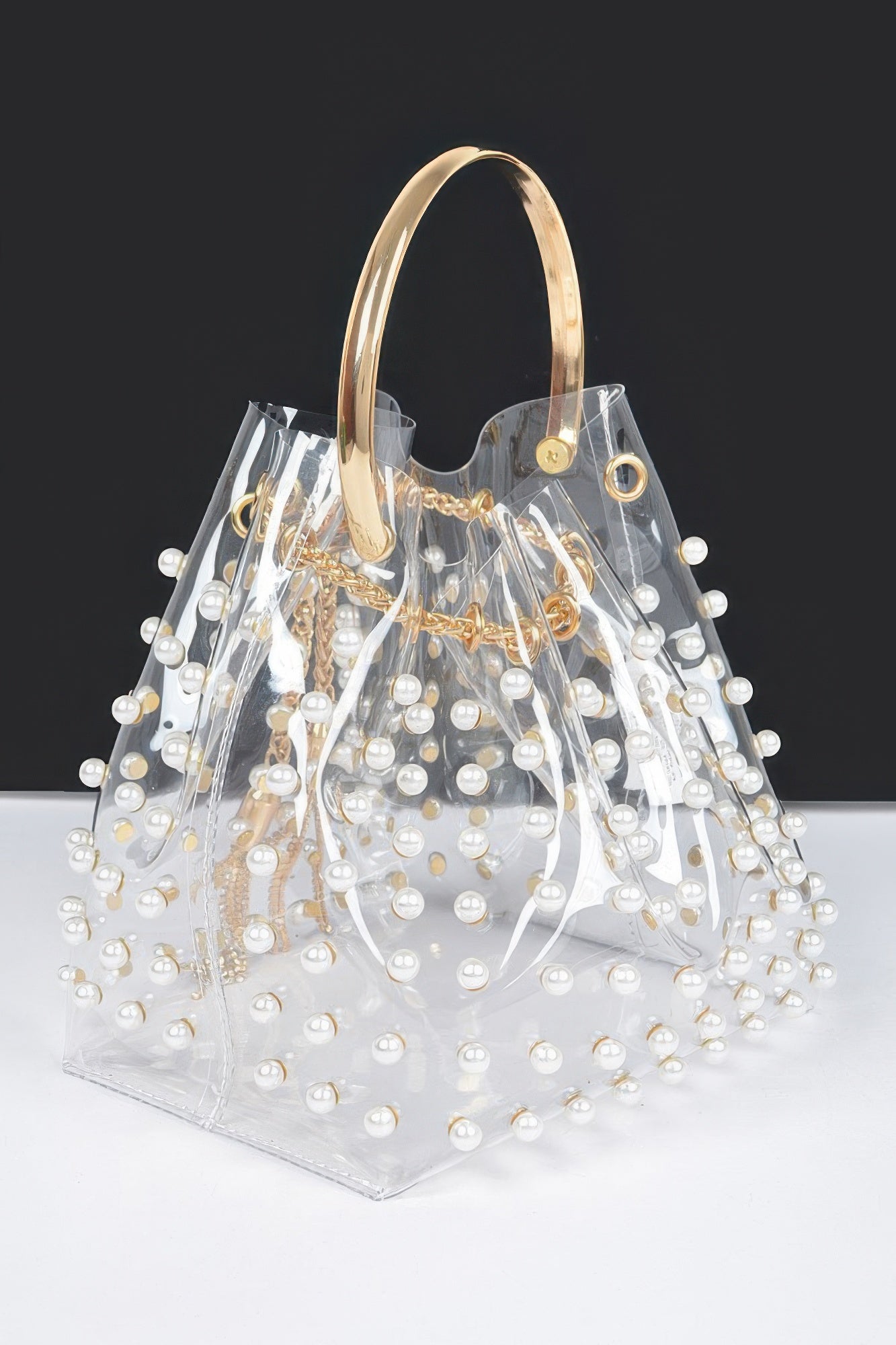 Clear Pearl Stud Bucket Bag W/chain Tassle product image