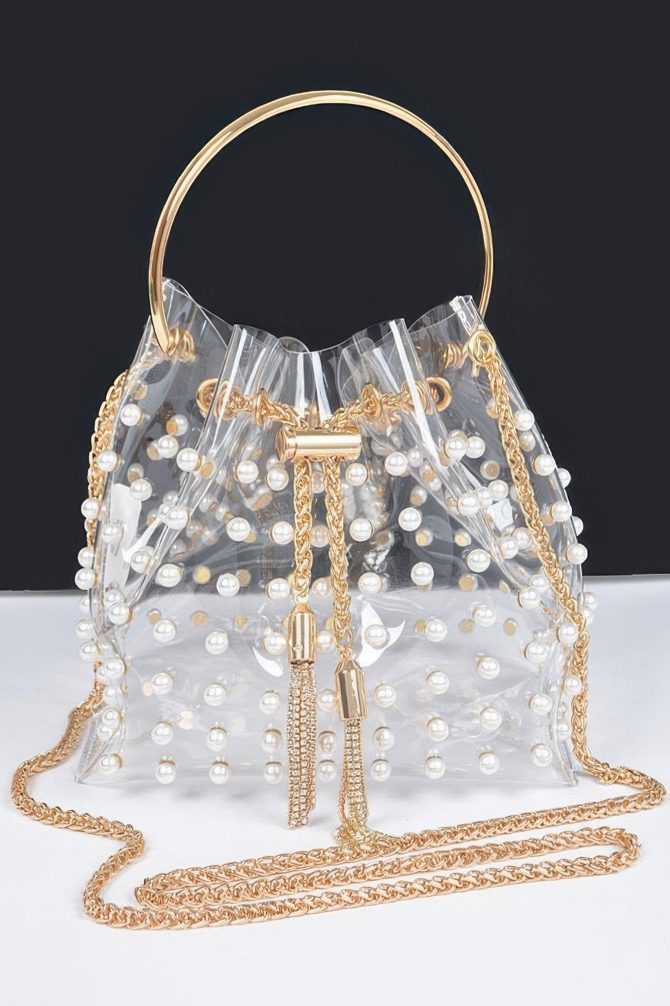 Clear Pearl Stud Bucket Bag W/chain Tassle product image
