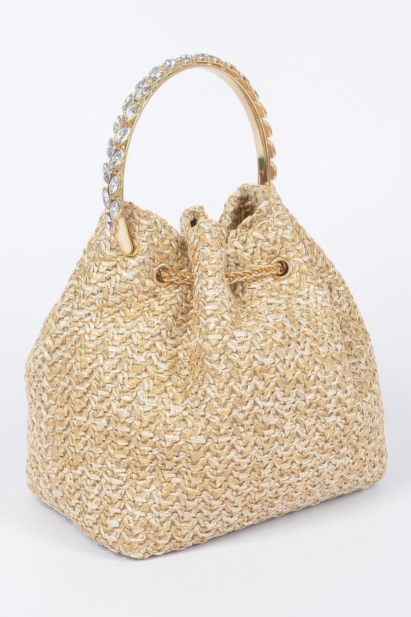 Faux Straw Bucket Bag W/stone Handle product image