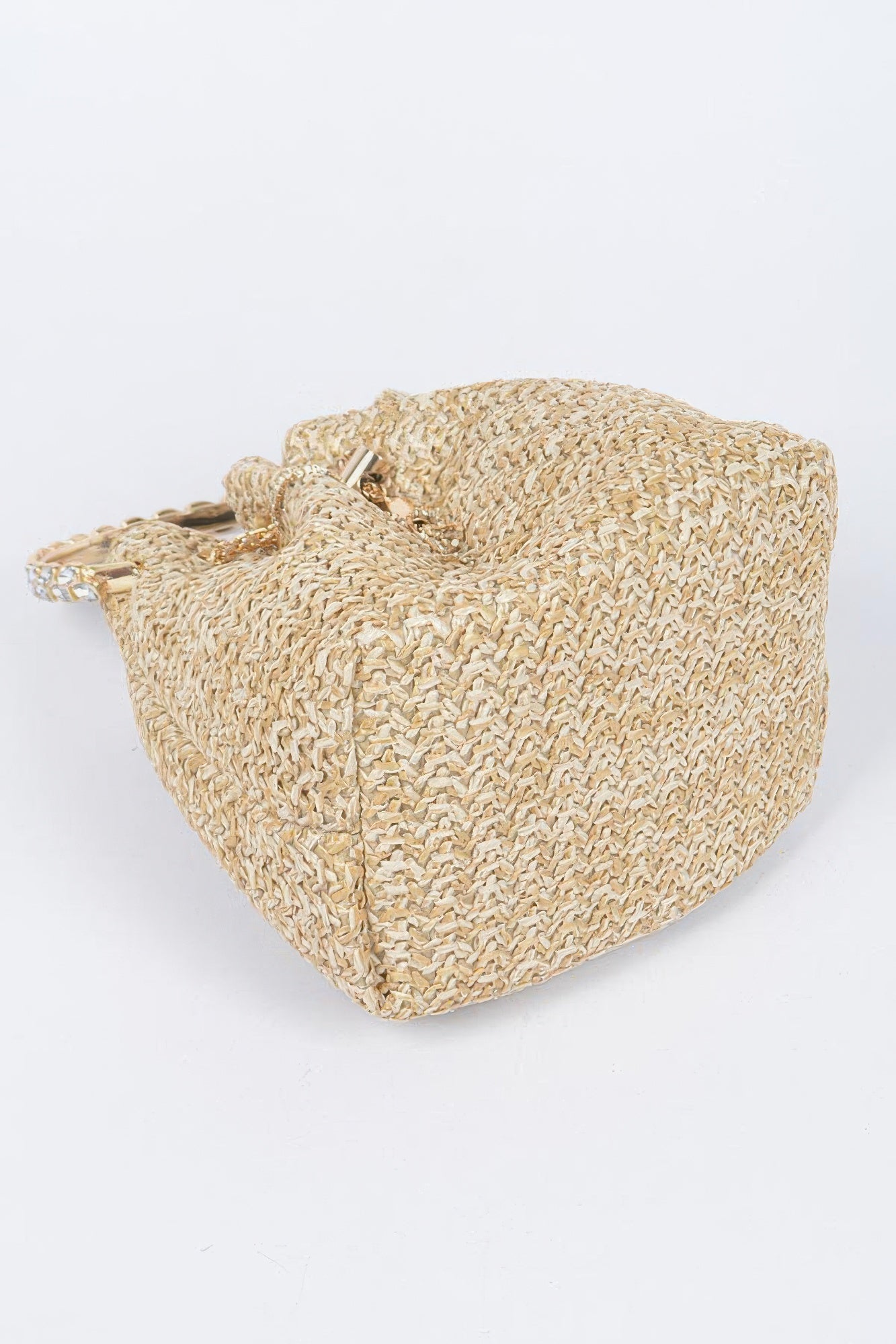 Faux Straw Bucket Bag W/stone Handle product image