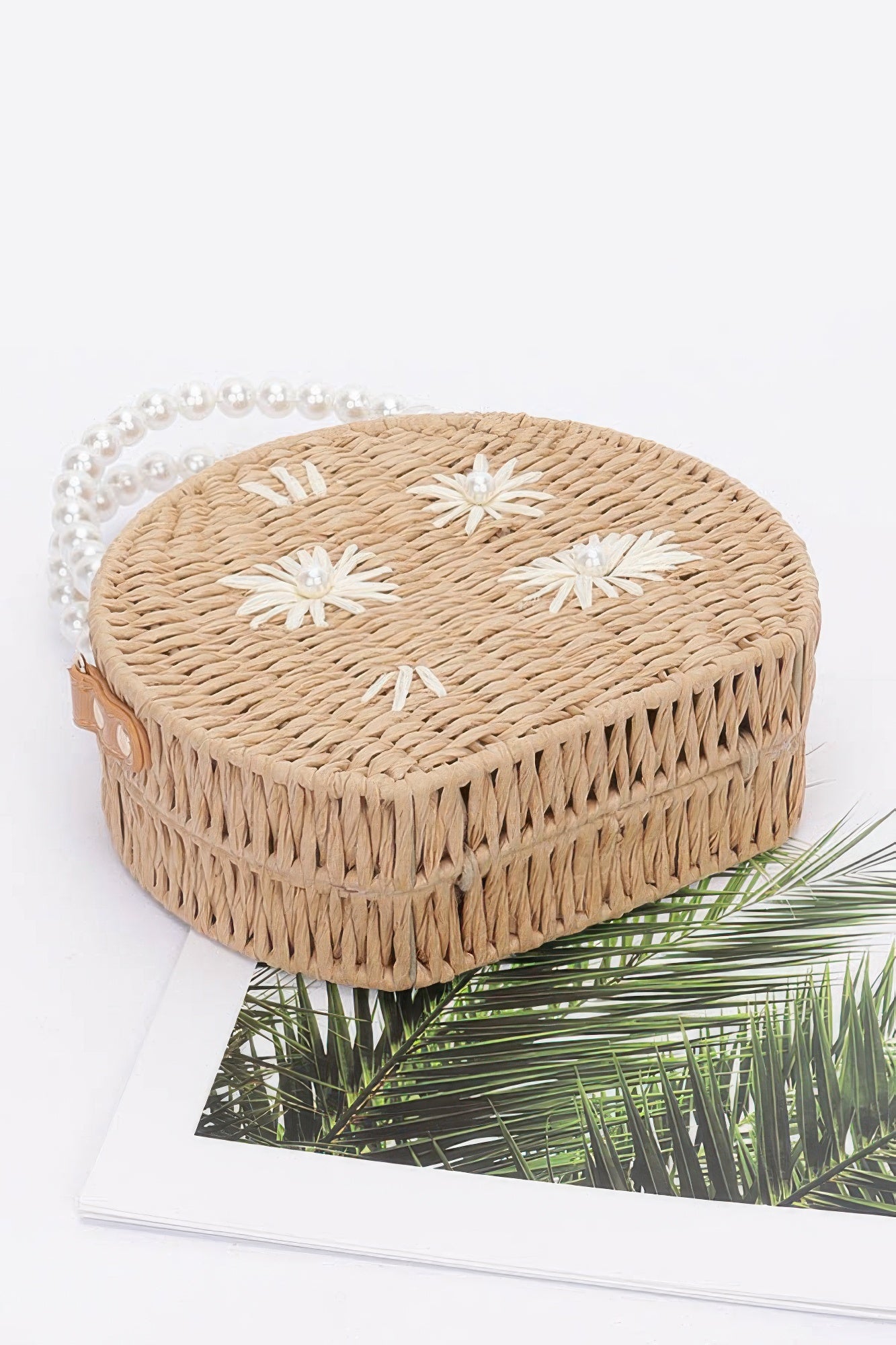 Faux Straw Handmade Clutch W/pearl Handle product image