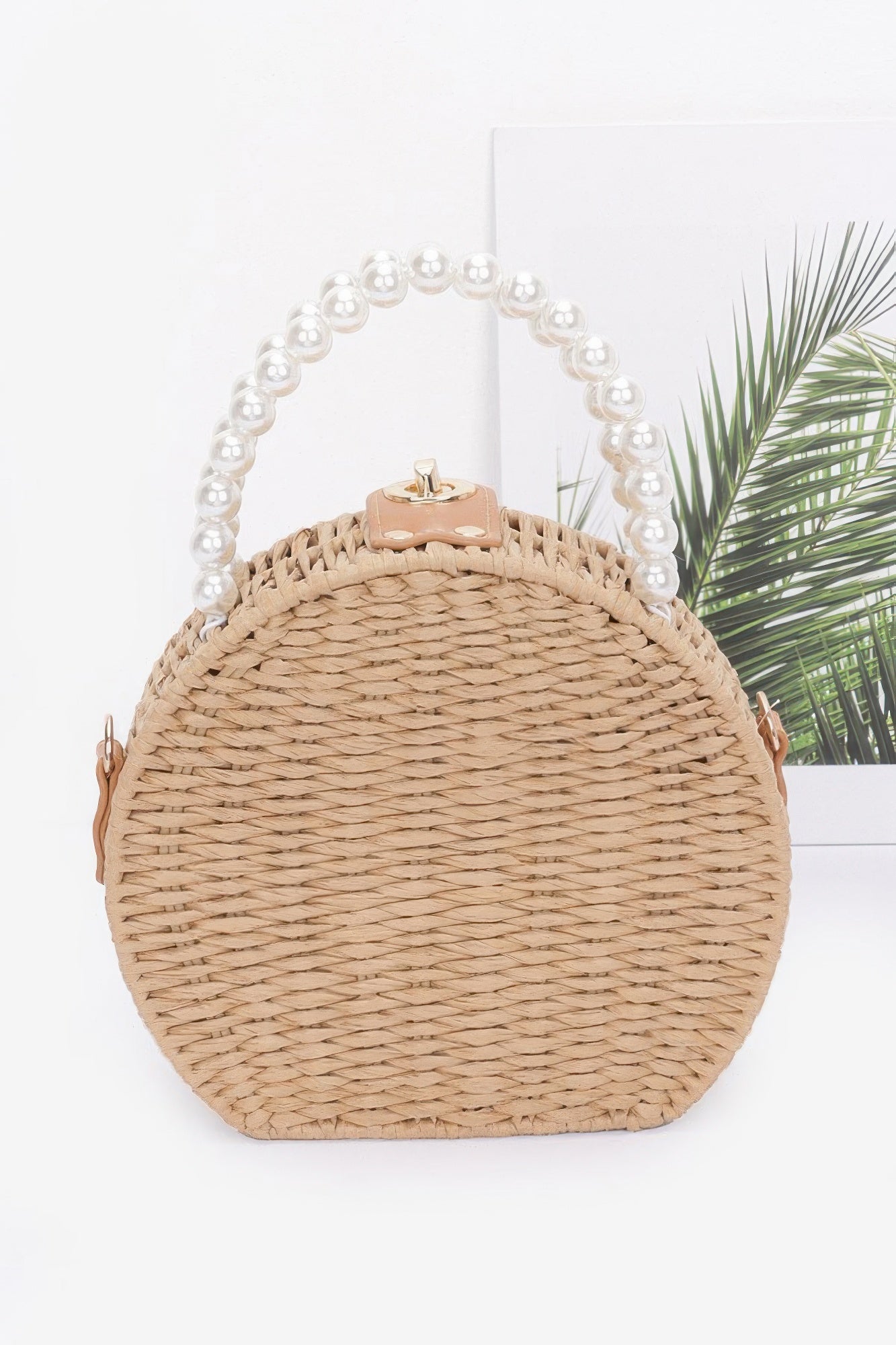 Faux Straw Handmade Clutch W/pearl Handle product image