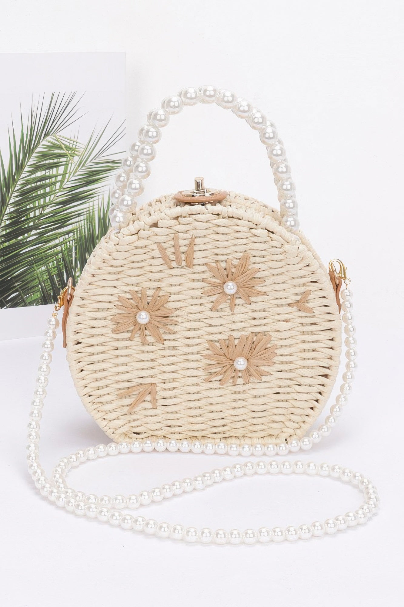 Faux Straw Handmade Clutch W/pearl Handle product image