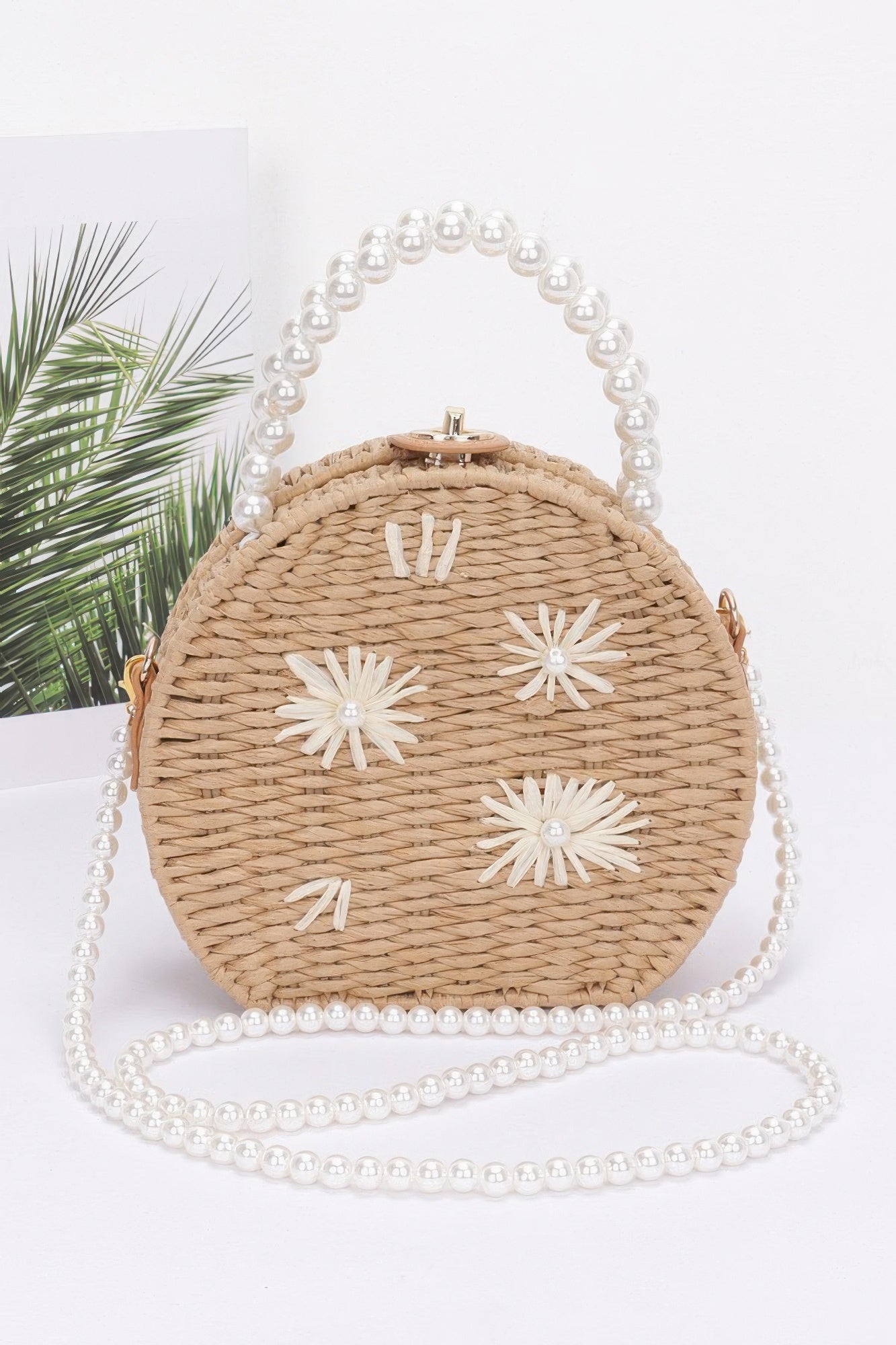 Faux Straw Handmade Clutch W/pearl Handle product image