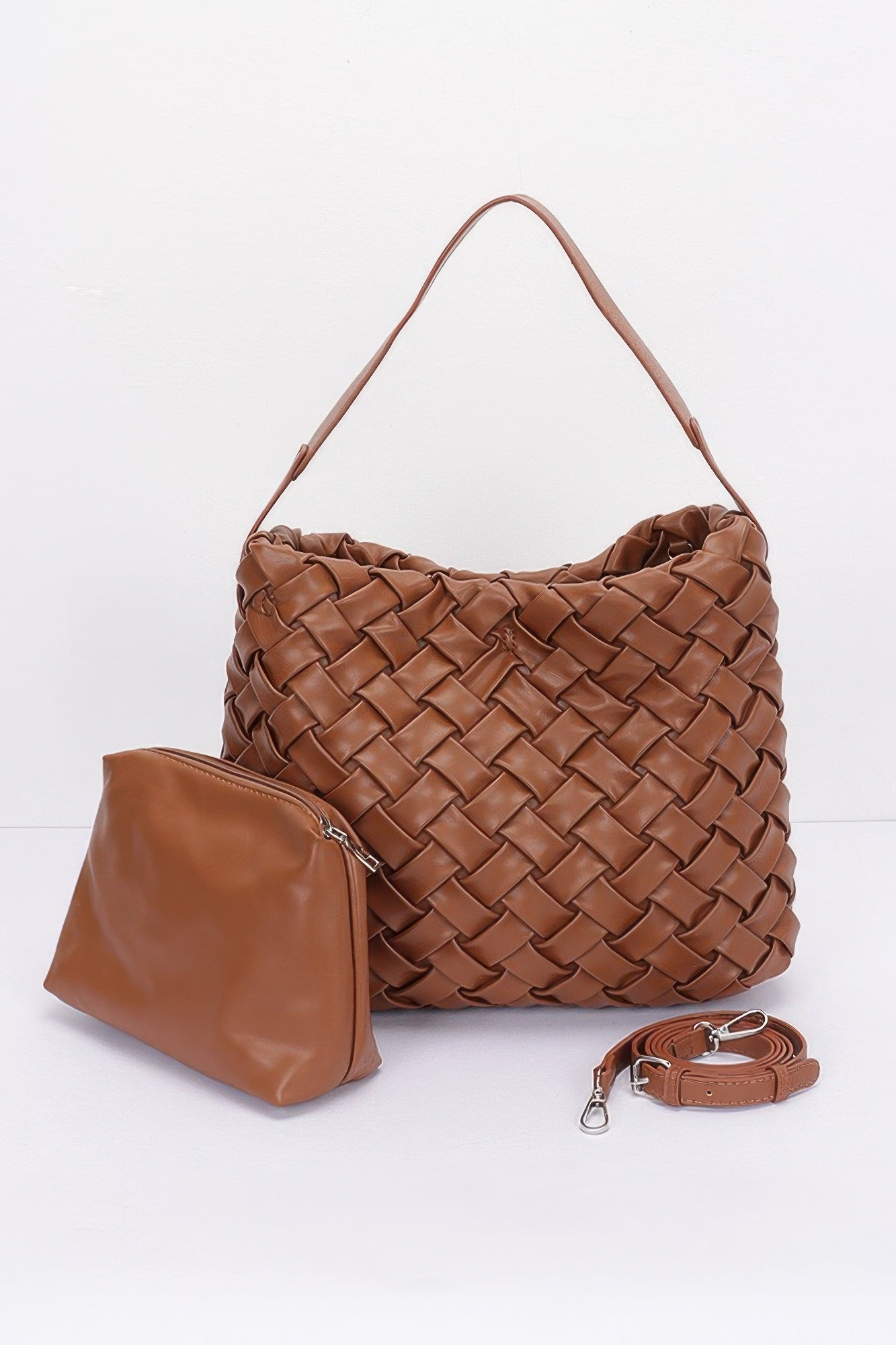 Faux Leather Braided Embossed Hobo Bag product image