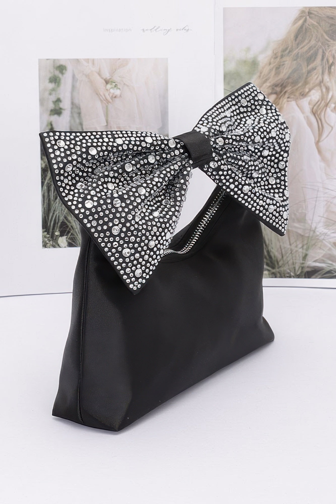 Rhinestone Hotfix Bow Handle Nylon Clutch product image