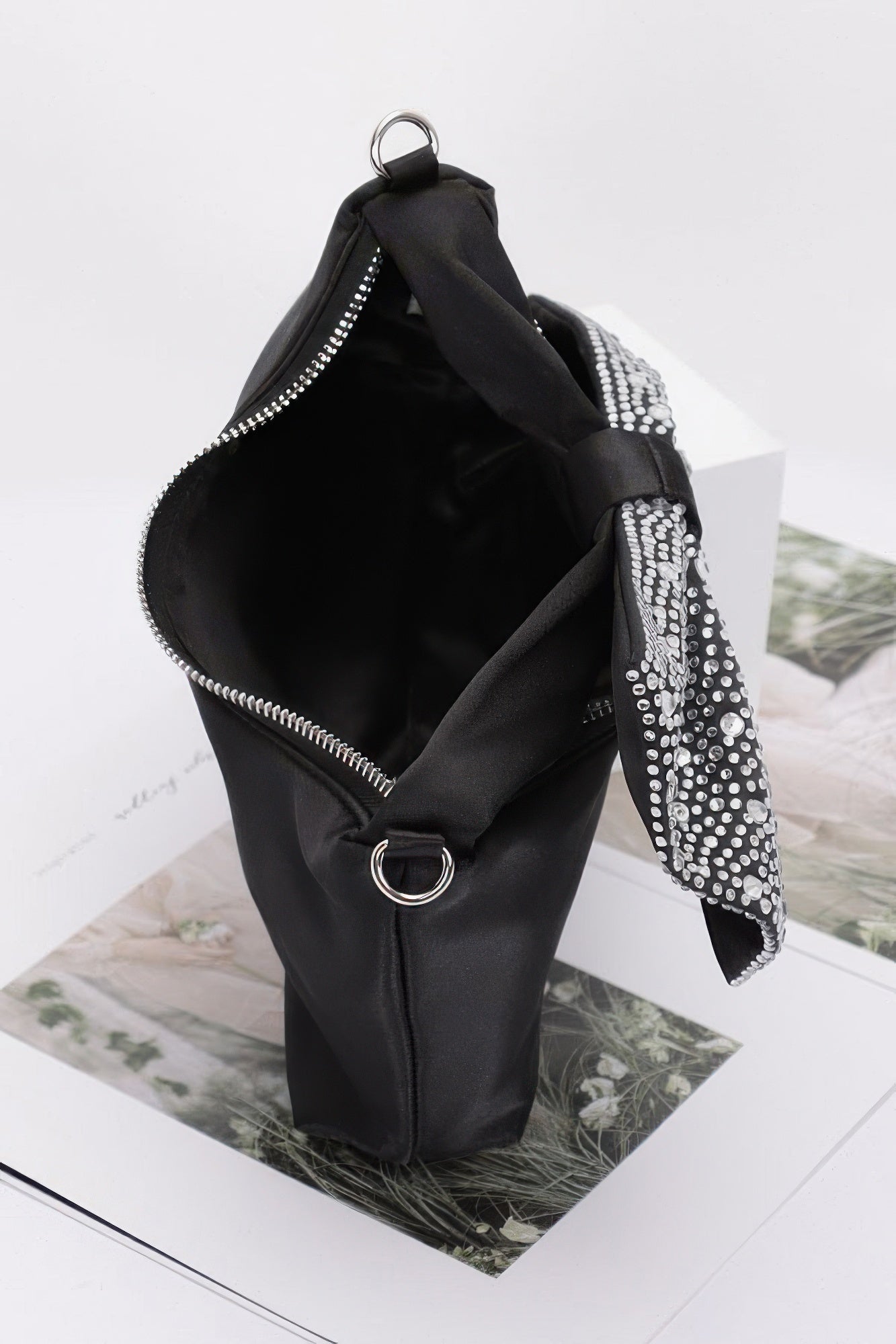 Rhinestone Hotfix Bow Handle Nylon Clutch product image