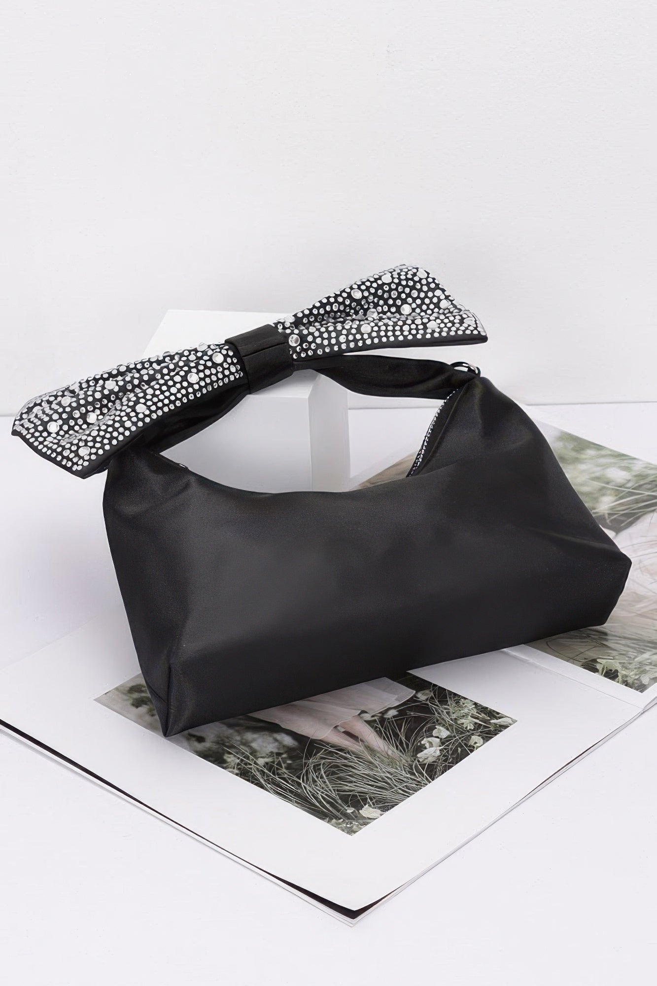 Rhinestone Hotfix Bow Handle Nylon Clutch product image