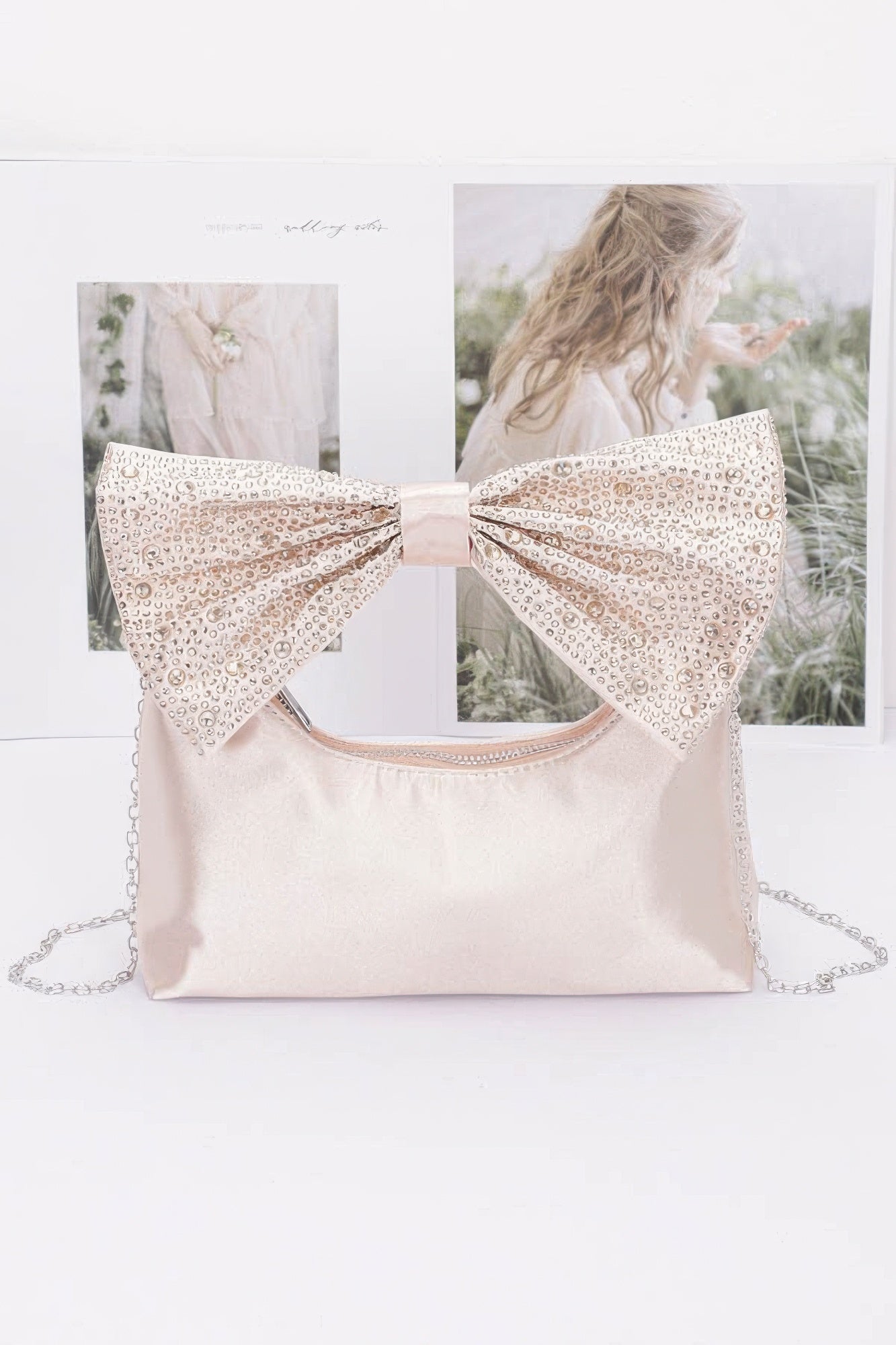 Rhinestone Hotfix Bow Handle Nylon Clutch product image