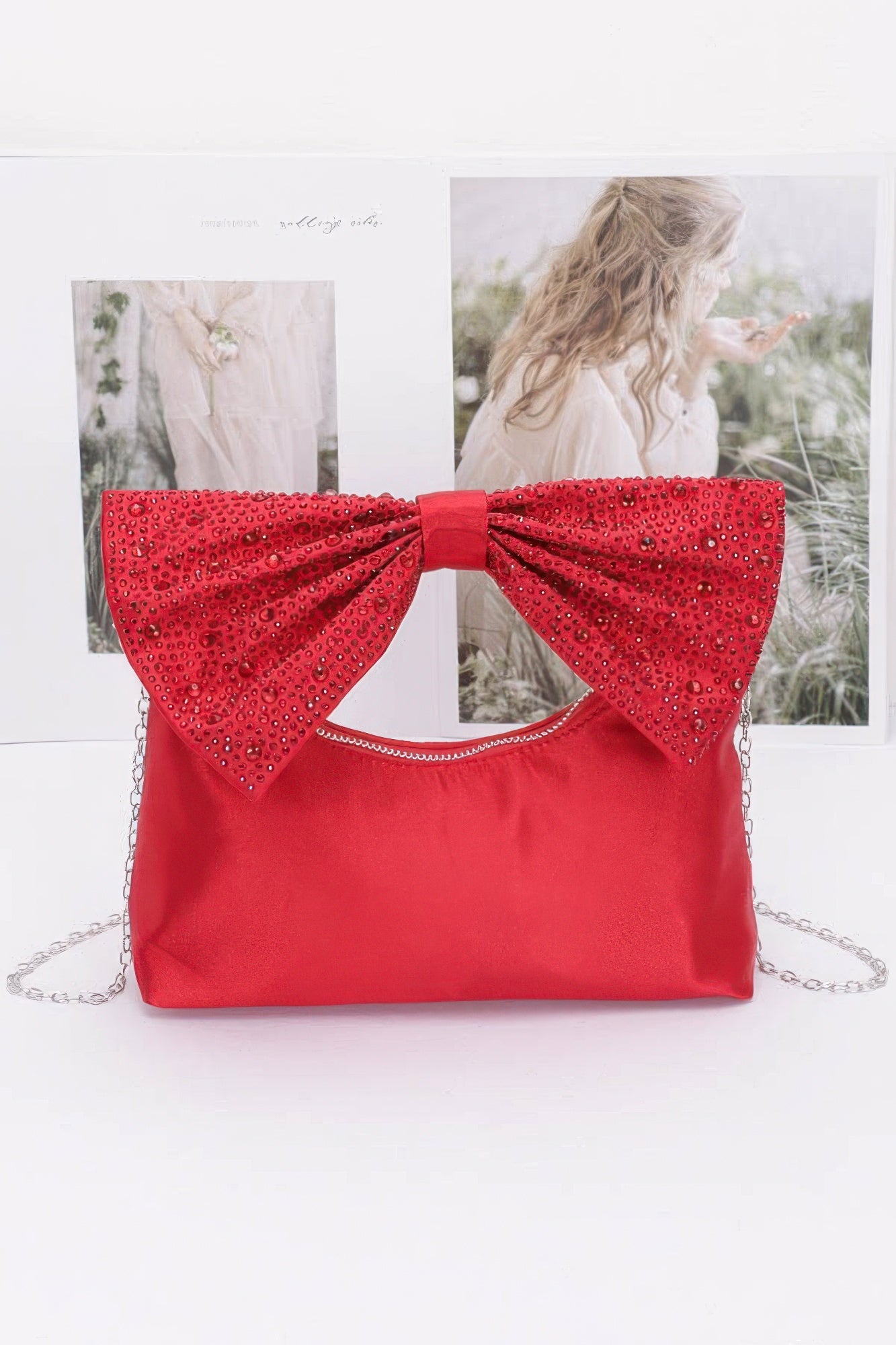 Rhinestone Hotfix Bow Handle Nylon Clutch product image
