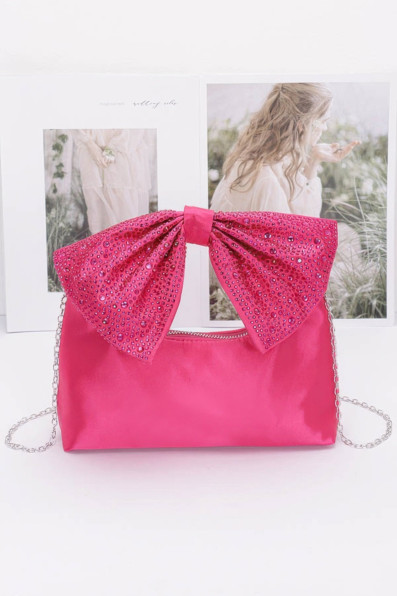 Rhinestone Hotfix Bow Handle Nylon Clutch product image