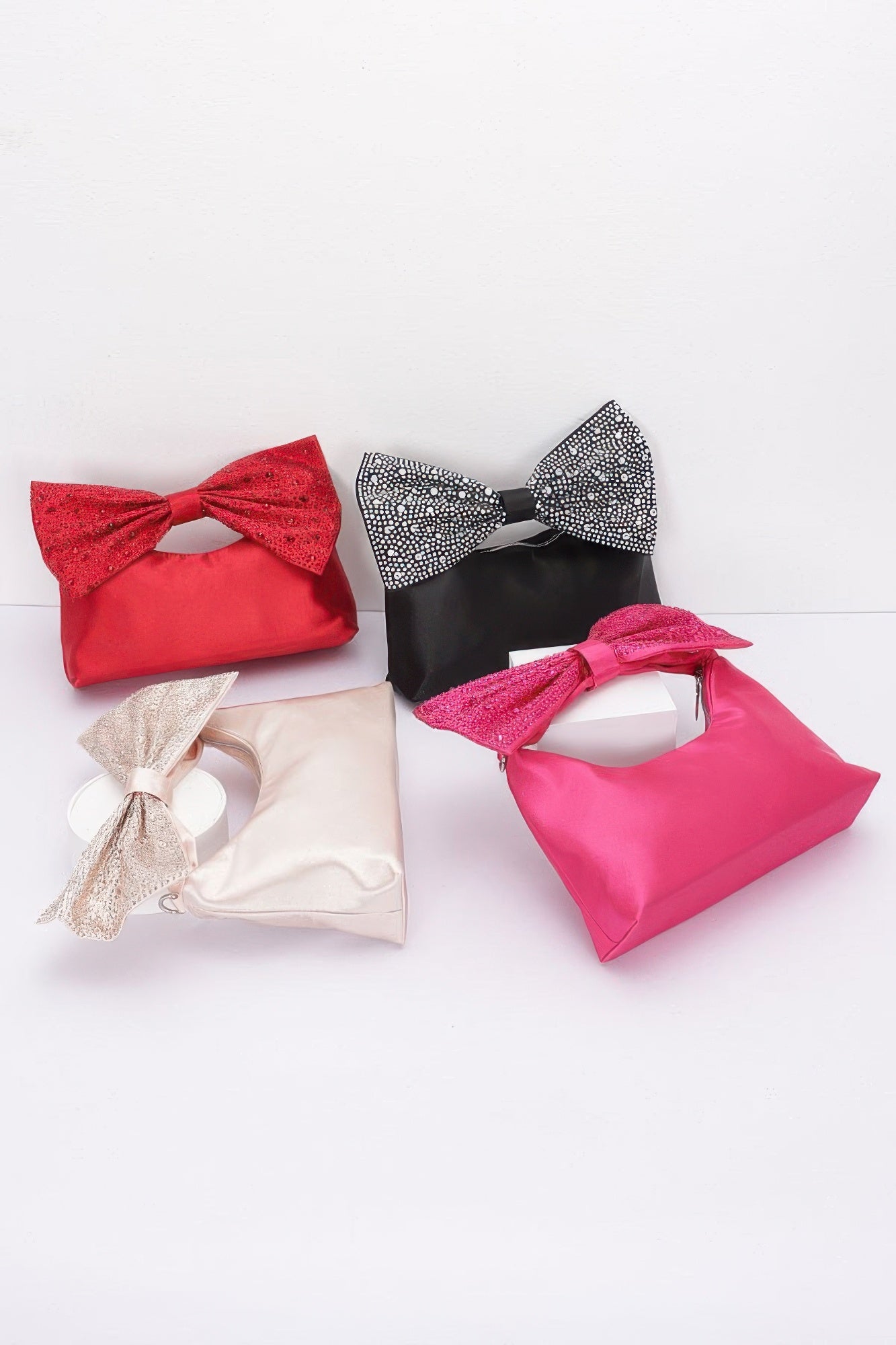 Rhinestone Hotfix Bow Handle Nylon Clutch product image